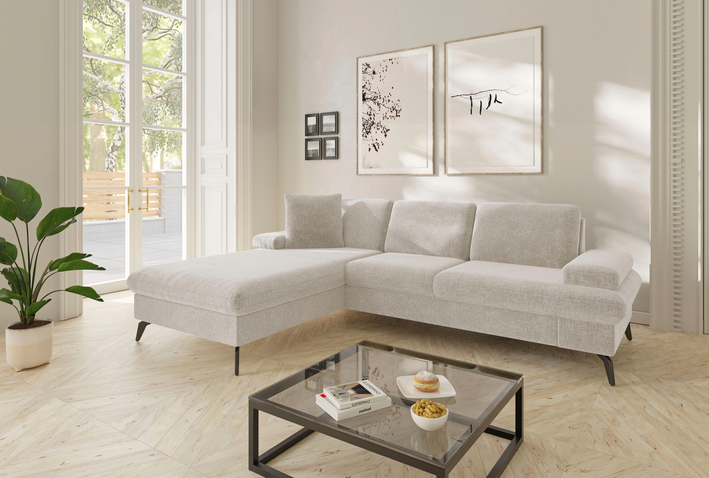 sit&more Ecksofa »Morris Jubi L-Form«, inkl. Armteilfunktion und 1 Zierkissen, wahlweise mit Bettfunktion