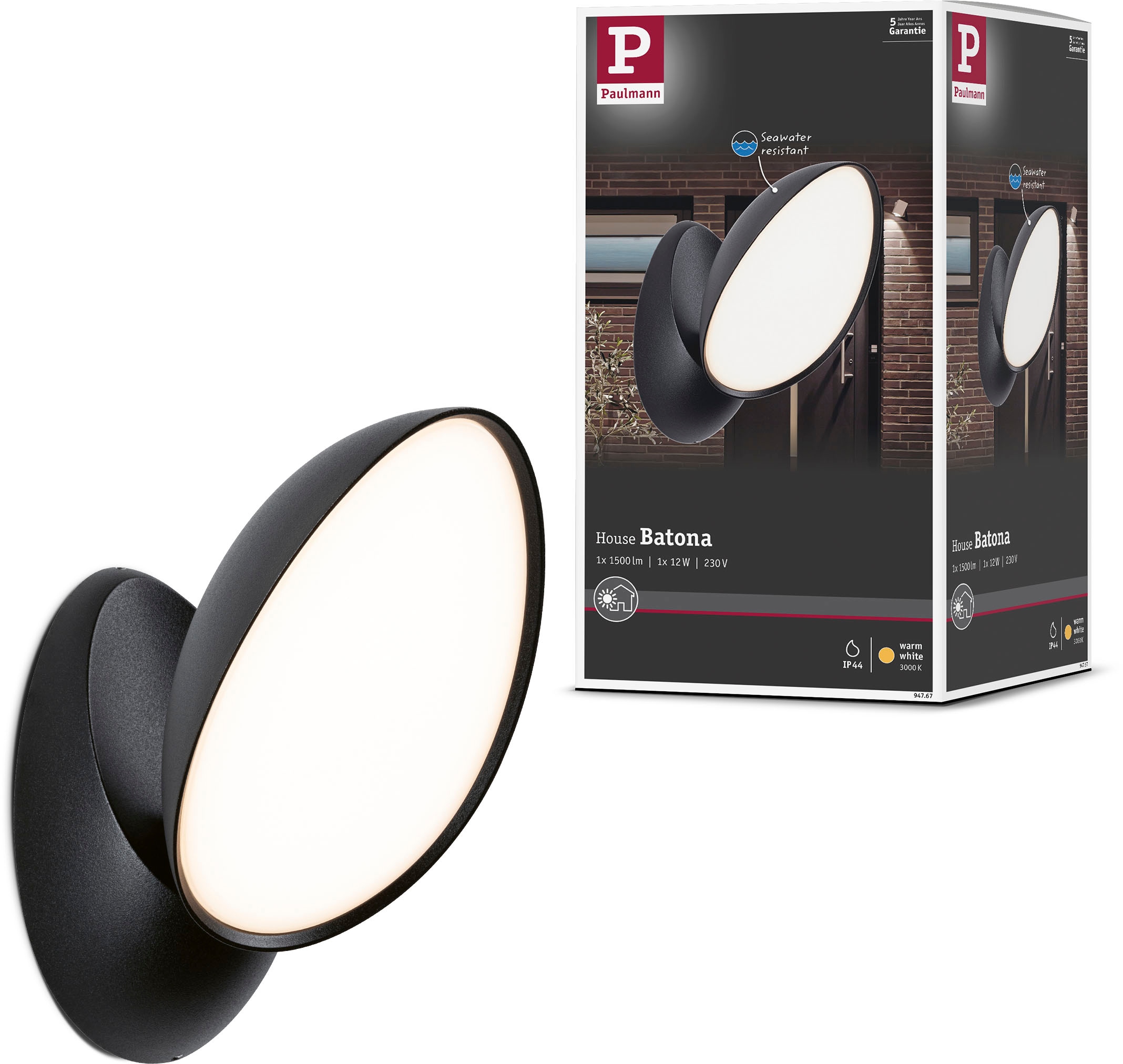 Paulmann LED Außen-Wandleuchte »Outdoor 230V Batona IP44 anthrazit«, 1 flammig, IP44