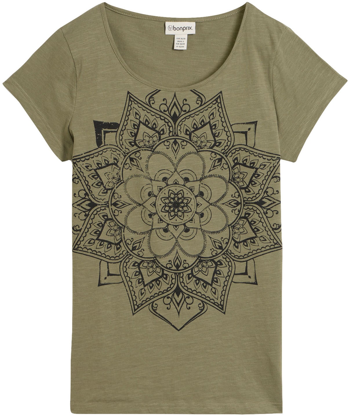 bonprix T-Shirt gerade Passform, Kurzarm, mit dekorativem Druck, aus Baumwolle