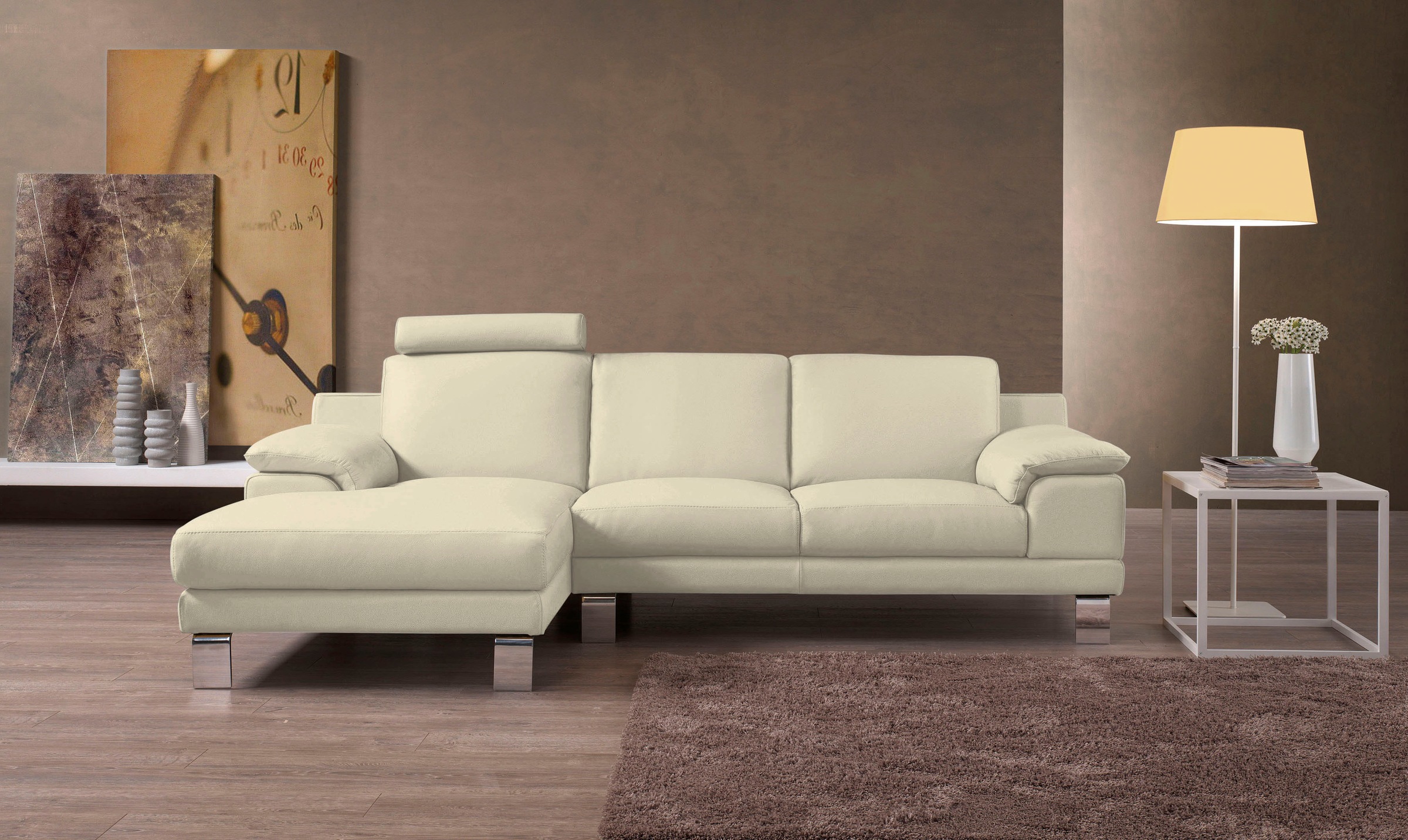 Egoitaliano Ecksofa »Shakira, Design und super Sitzkomfort auf hohem Niveau, tolle Details«, mit Recamiere, L-Form, edle Füße