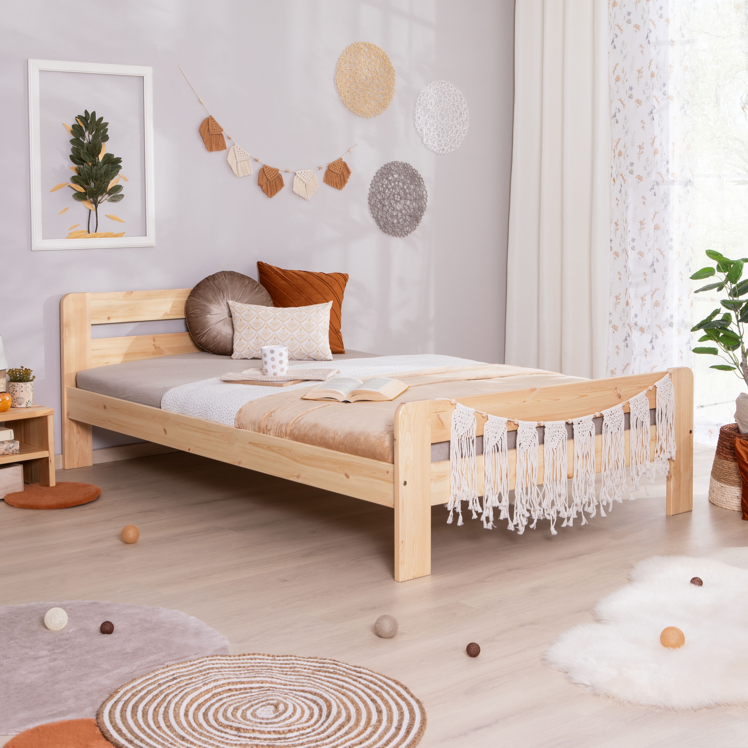Ticaa Massivholzbett »"Bert", FSC®-zertifiziert (Kiefer), Jugendbett, mit Lattenrost«, (90x200cm, 100x200cm, 140x200cm), ideal für das Kinder- und Jugendzimmer, Massivholz