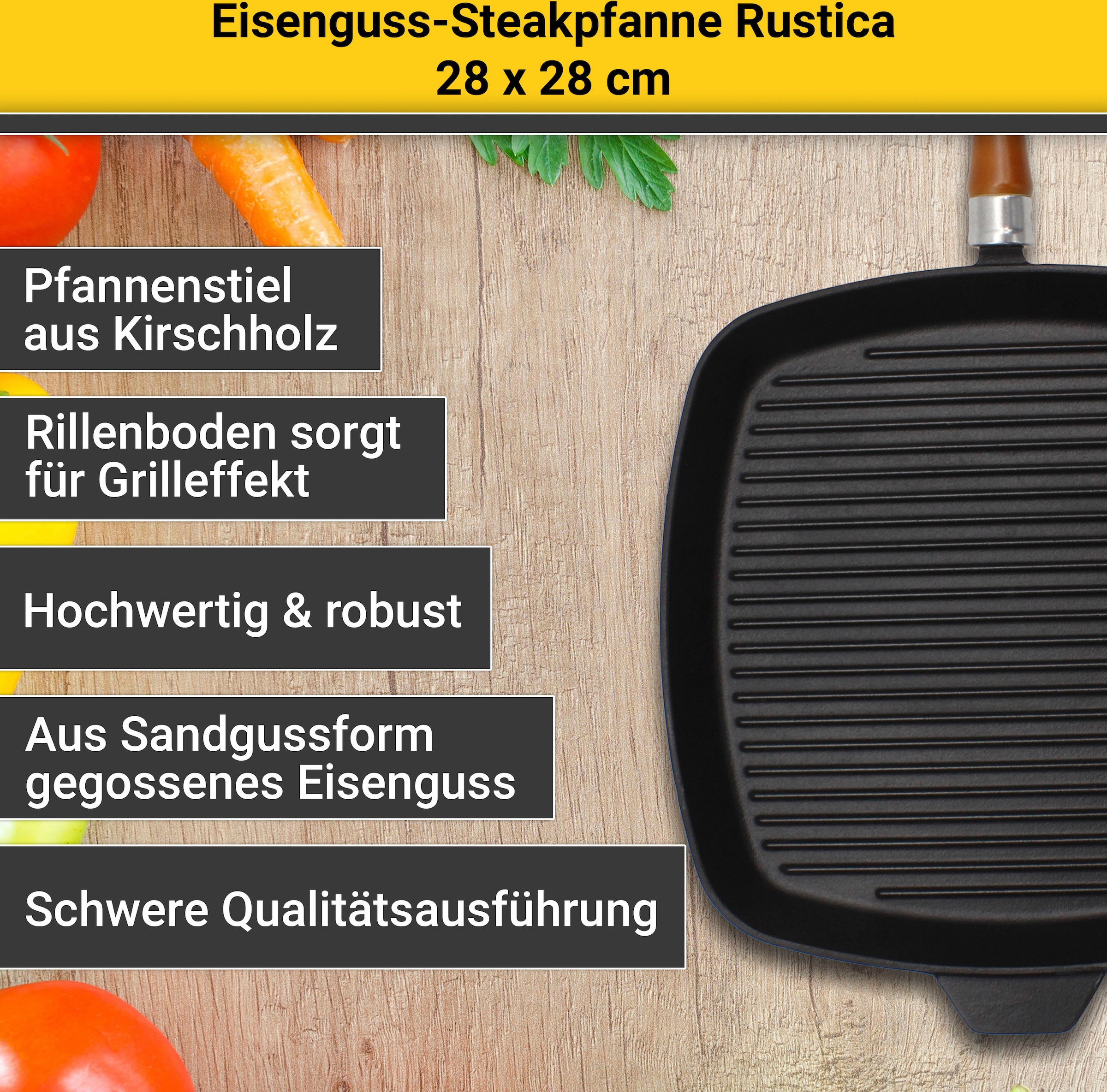 Krüger Steakpfanne »Rustica«, Aluminiumguss, (1 tlg.), 28x28 cm, Induktion  mit 3 Jahren XXL Garantie