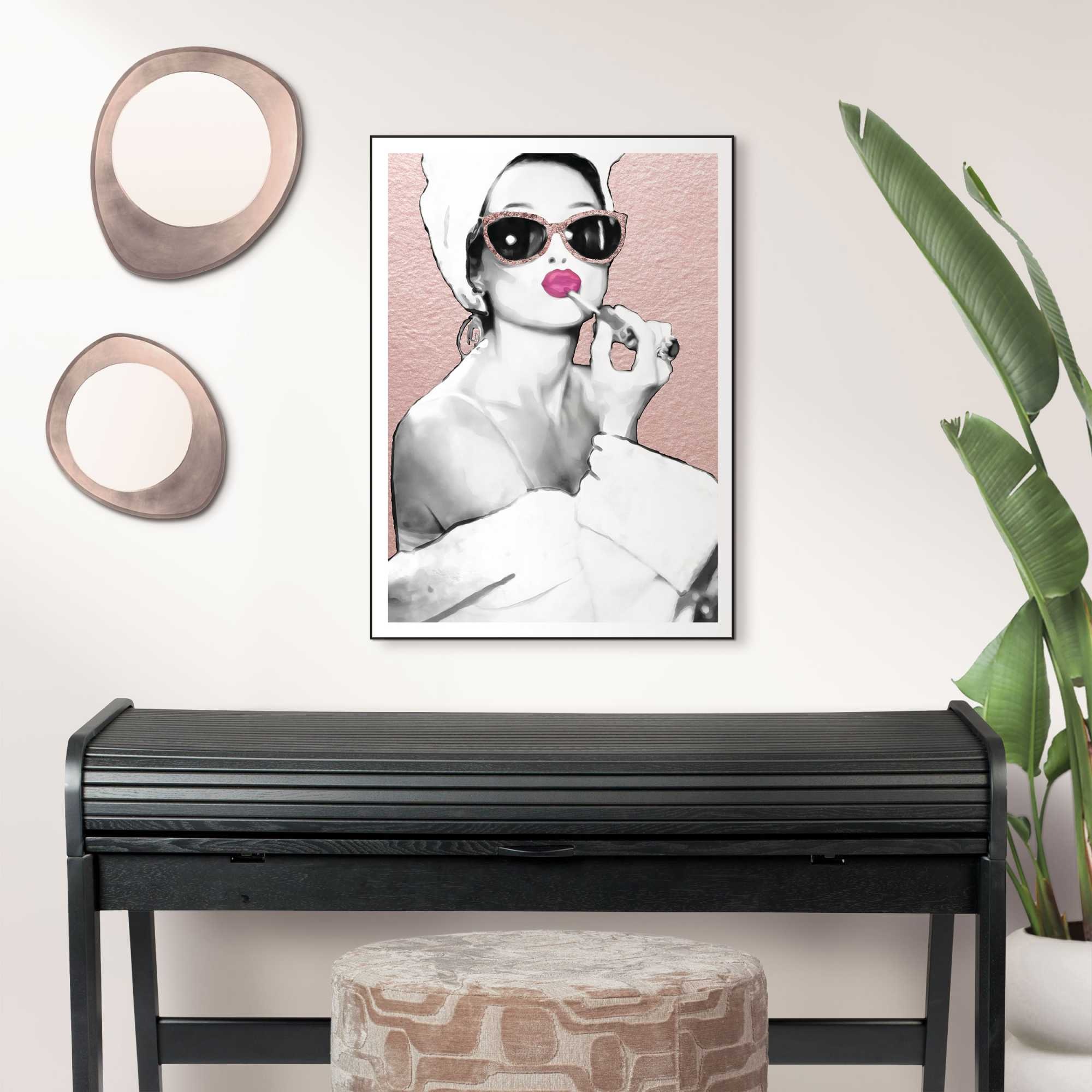 Reinders! Poster »Lipstick Beauty« Schlafzimmer - Frau - Sonnebrille - Rosa - MDF - Fashion - 50x70 cm
