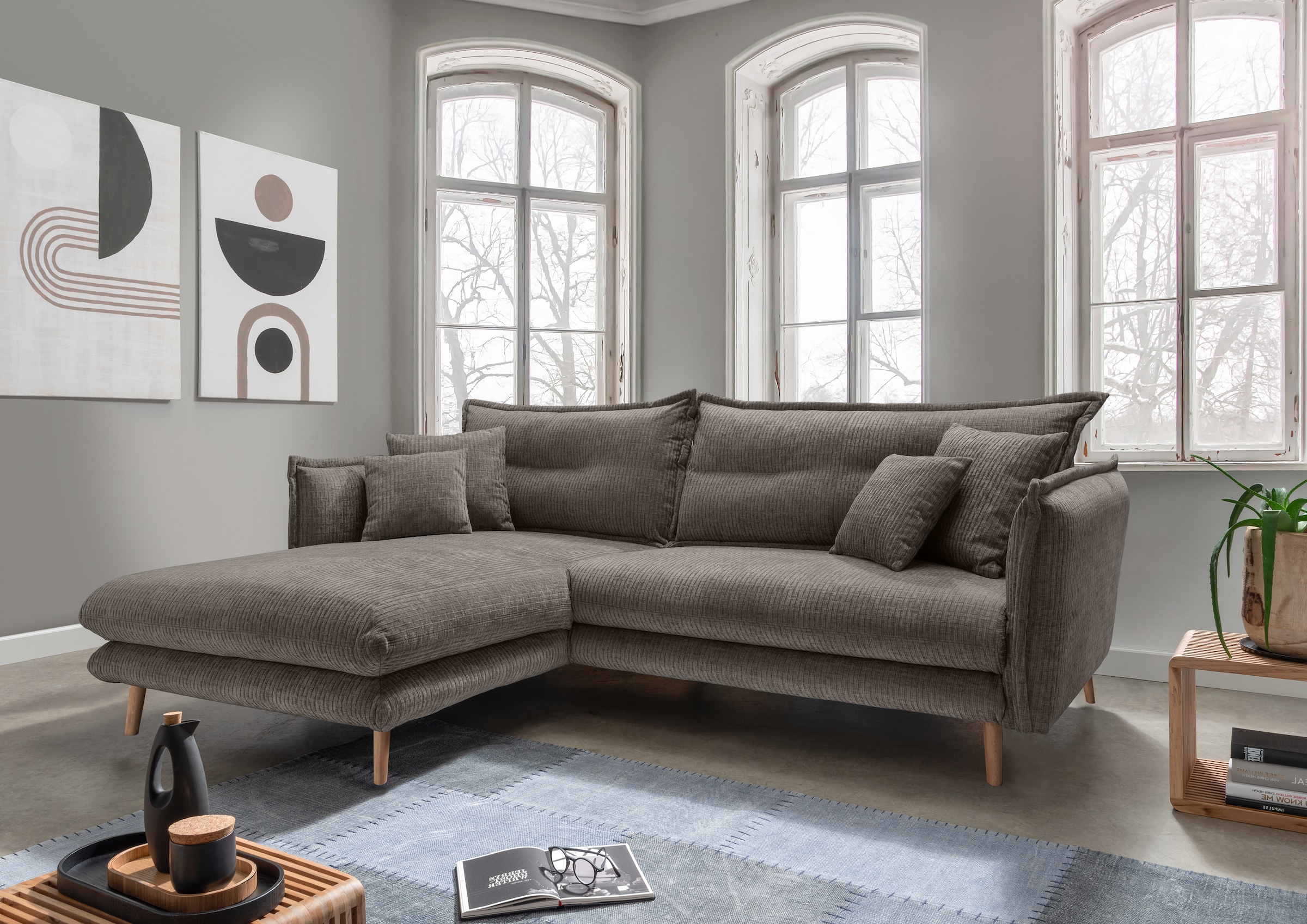 Home affaire Ecksofa »Lazio modern und bequem, schmale Armlehnen, tolle Detailverarbeitung« zwei verschiedene Fußfarben wählbar