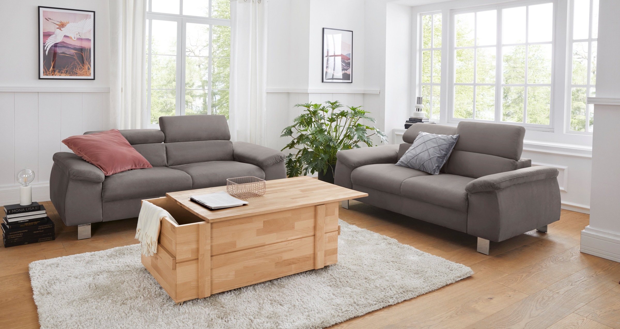 COTTA Polstergarnitur »Komaris«, (Set), Set bestehend aus: 3-Sitzer mit Kopfteilverstellung & Hocker