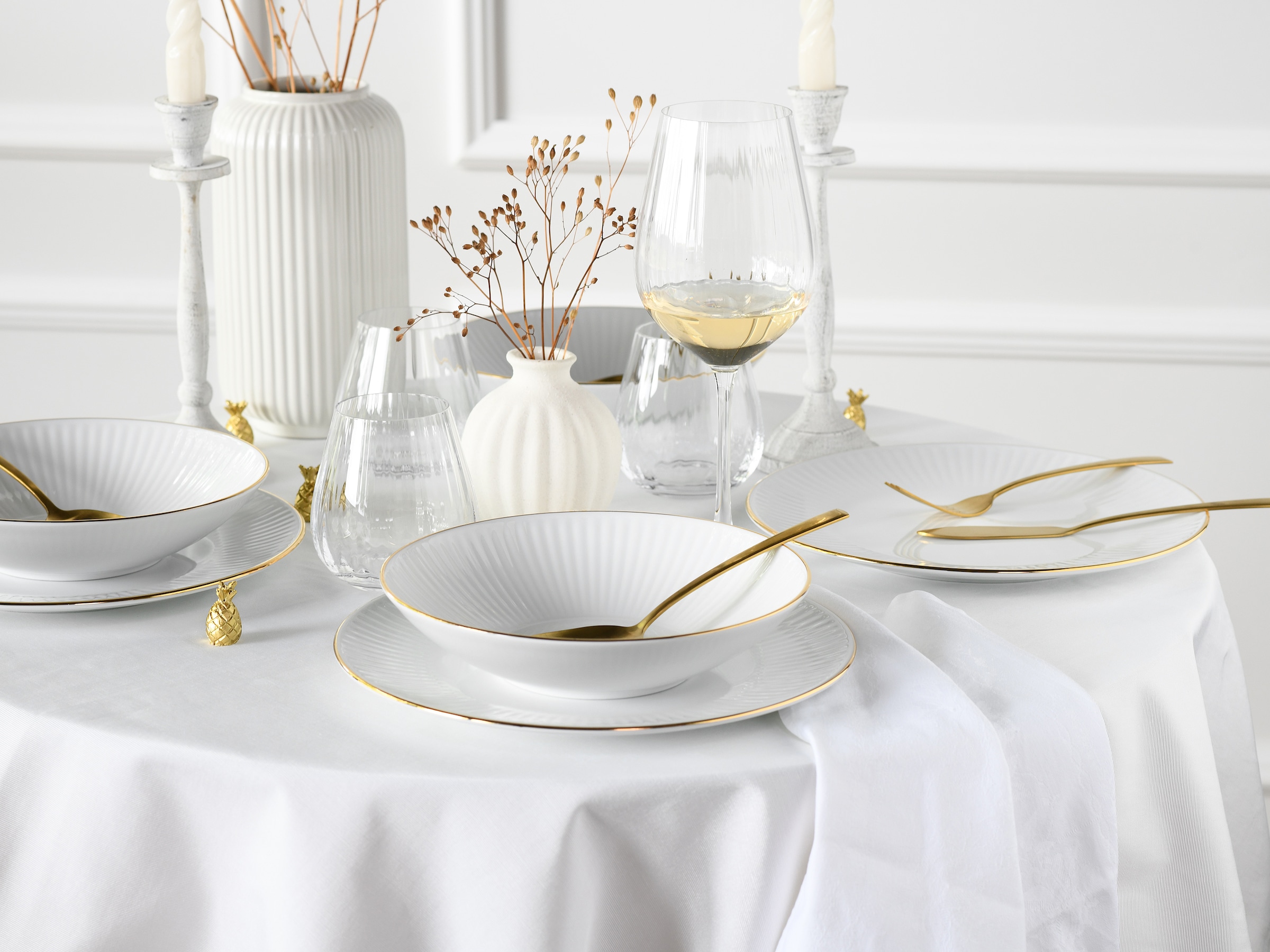 CreaTable Tafelservice »Valencia Gold, Tafel-Service 12-tlg« Teller Set, Elegant, Goldrand