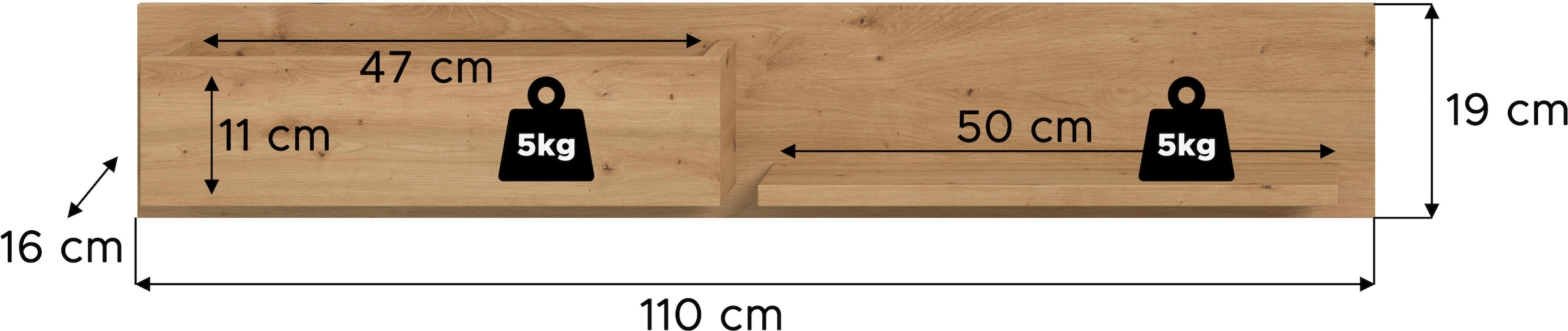 INOSIGN Wandregal »EVRID, Breite 110cm, inkl. 1 Ablageboden & 1 offenem Fach« individuell mit anderen Artikel der Serie EVRID erweiterbar, 1 Stk. tlg. Wandboard, Ablageboard, Regal, Regalboard, Wandpaneel