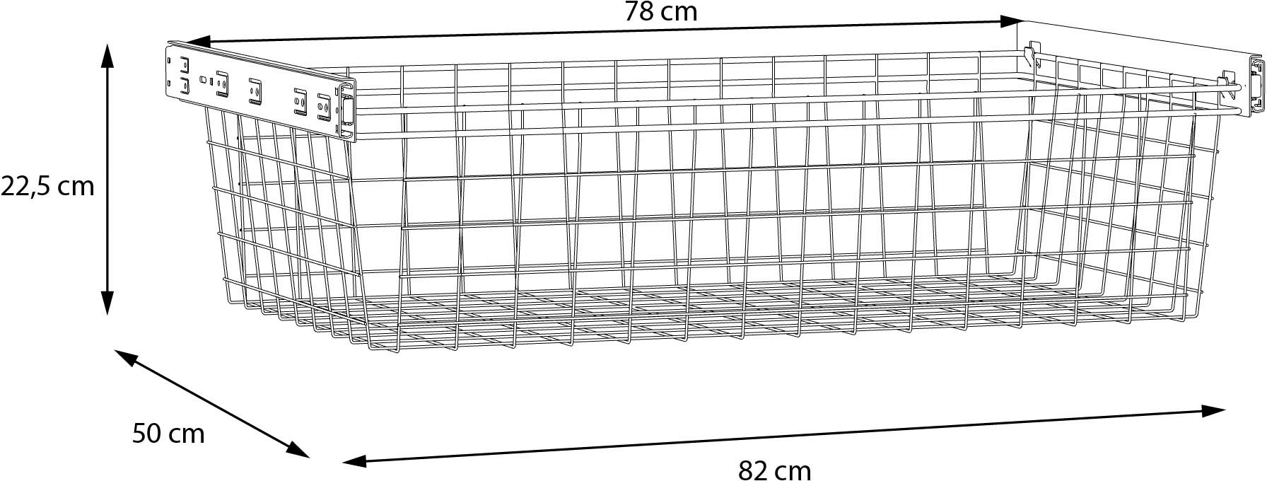 FORTE Innenschublade Wäschekorb, platzsparend, einfache Montage, Metall