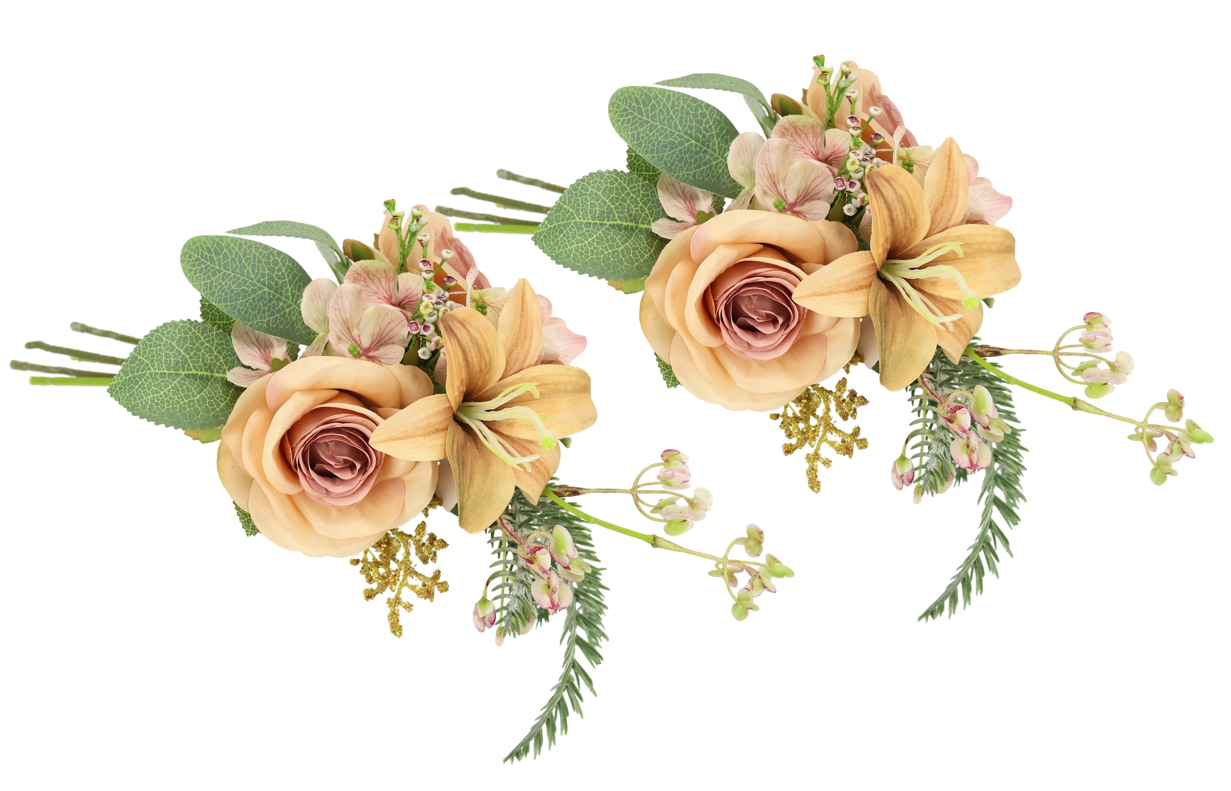 I.GE.A. Kunstblume »Kunstblumen-Strauß Rosen Lilien Hortensie«, Blumenstrauß Bouquet Blume Grabschmuck Aufleger Grabdeko