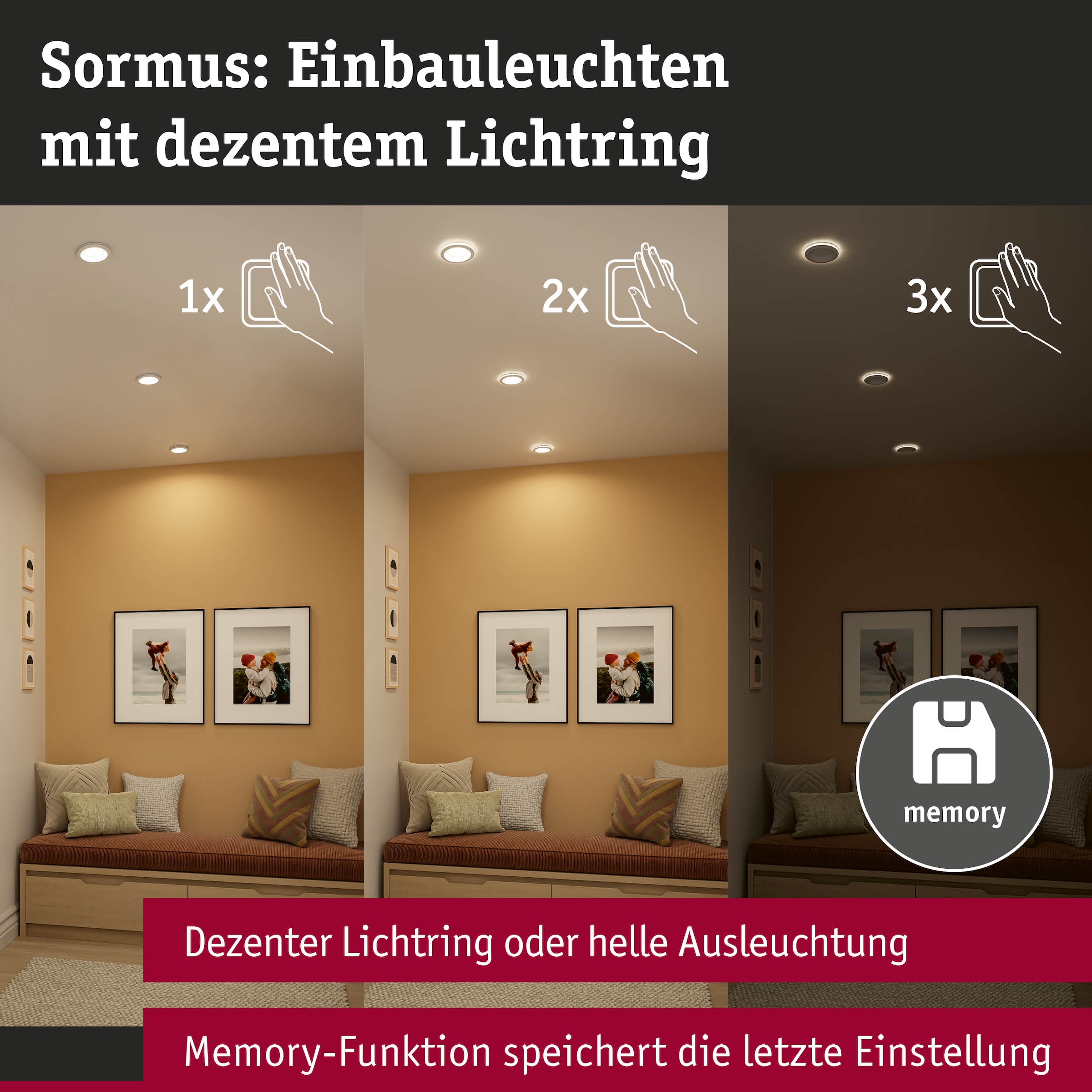 Paulmann LED Einbauleuchte »LED Einbauleuchte Sormus IP65 rund 100mm« 3 Stk. Warmweiß Memoryfunktion