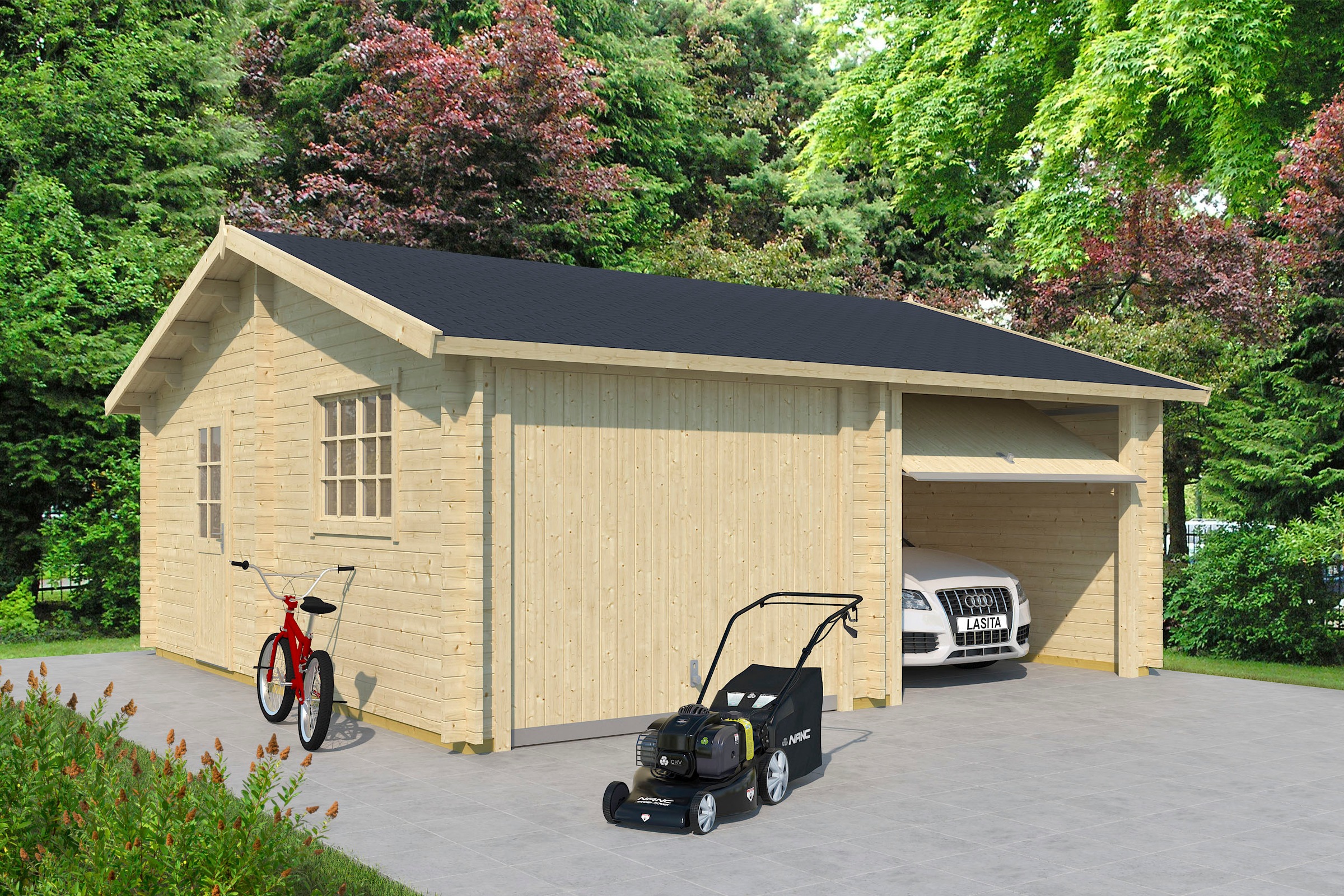 LASITA MAJA Garage »Falkland«, (Set, Für 2 Fahrzeuge geeignet), Garage + 2 Schwingtoren