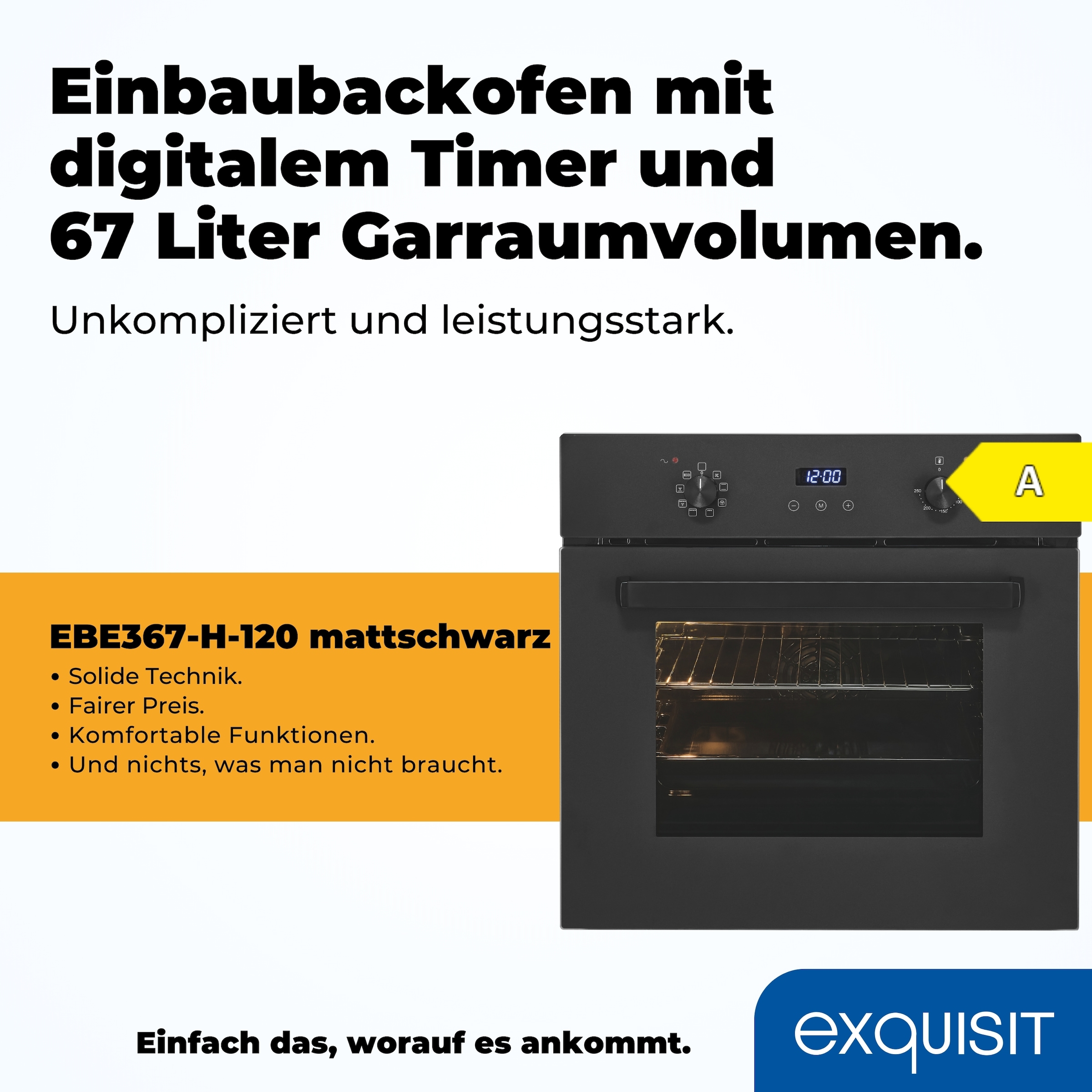 exquisit Einbaubackofen »EBE367-H-120 mattschwarz«