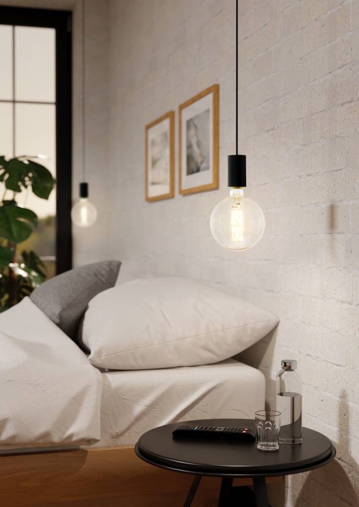 EGLO Hängeleuchte »POZUETA Schnurpendel, Pendelllampe, schwarz, Stahl, Esstischlampe, E27«, 1 flammig, Leuchtmittel E27 | ohne Leuchtmittel, Hängelampe, Wohnzimmerlampe, Vintage, Industrial, modern, 110x12,5cm