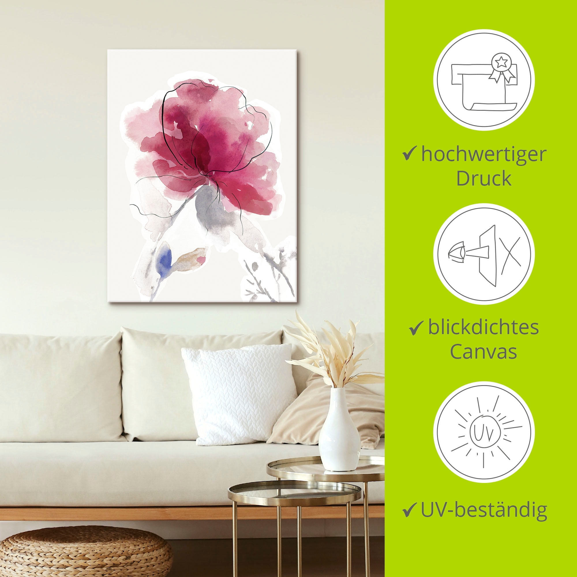 Artland Wandbild »Rosige Blüte II.« Blumenbilder 1 Stk. tlg. als Alubild, Outdoorbild, Leinwandbild, Poster in verschied. Größen