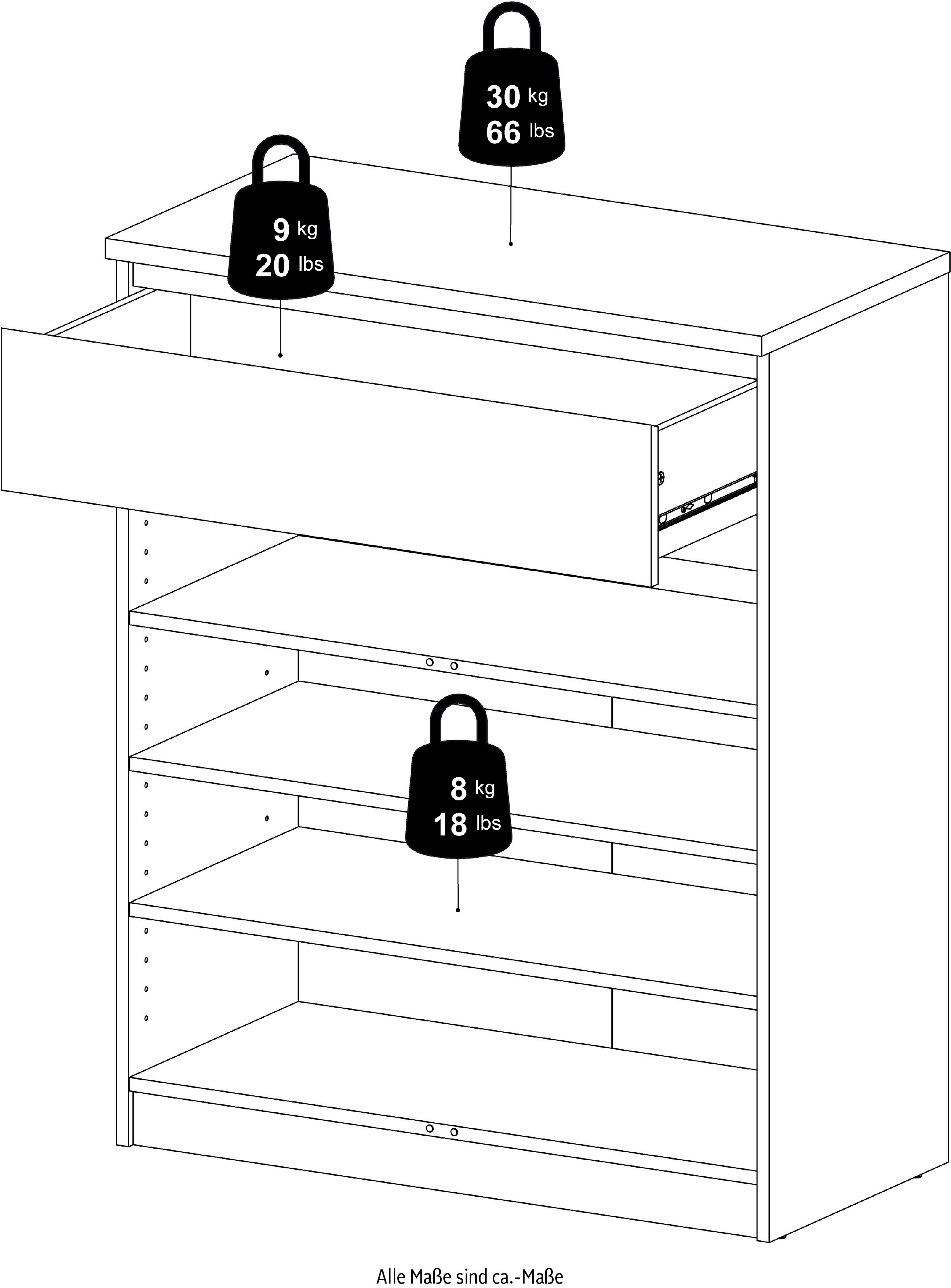 INOSIGN Kommode »Naia«, abgerundete Schubladenkanten auf Metallgleiter, Breite 80,2 cm