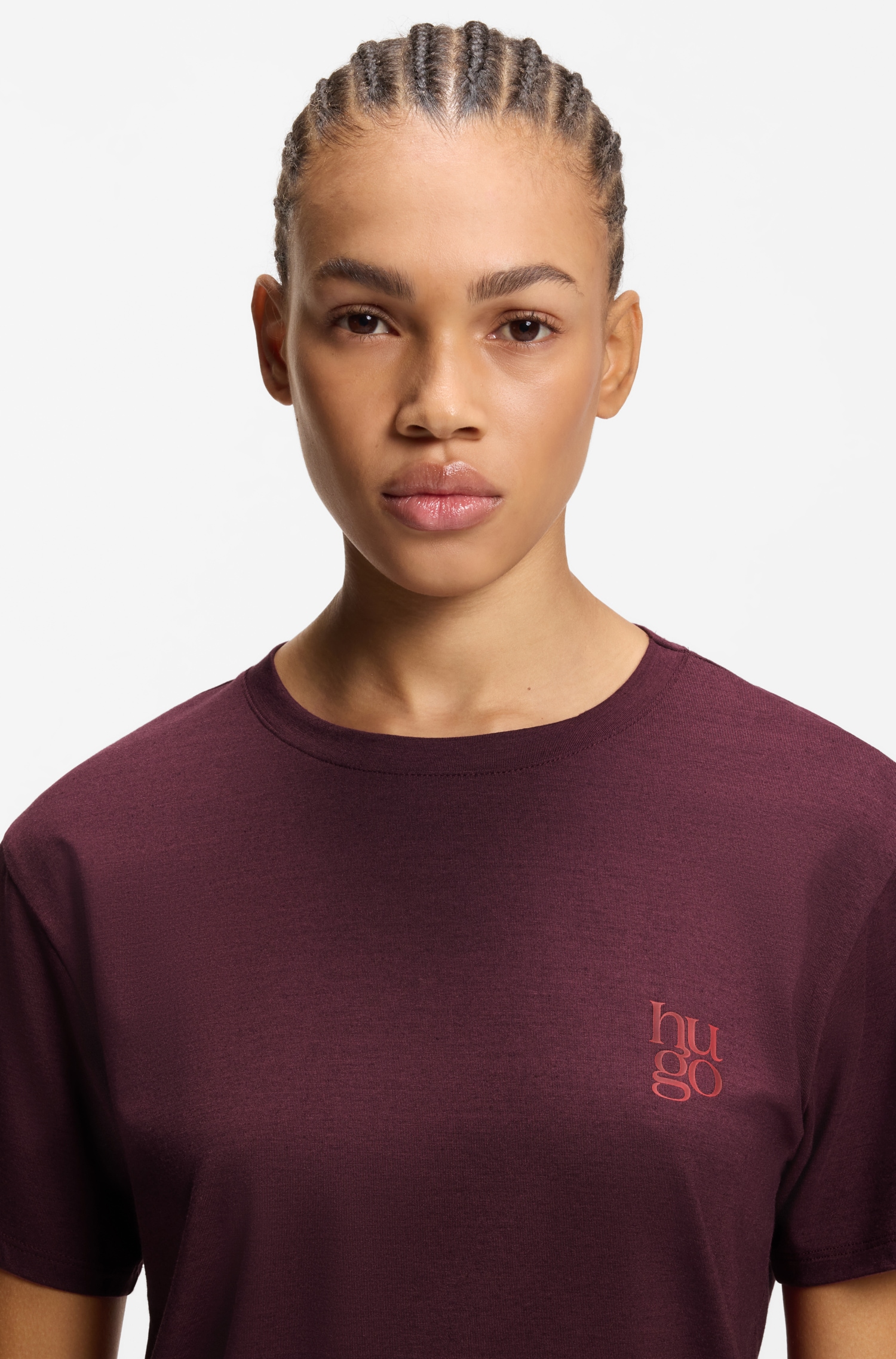 HUGO Underwear Pyjamaoberteil aus Stretch-Jersey mit Logo-Artwork, Rundhals, regular fit