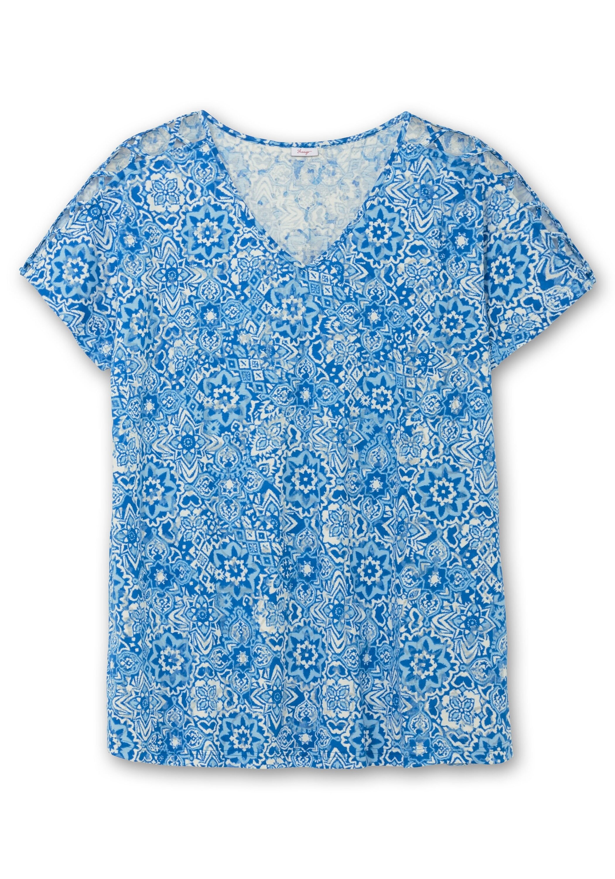 Sheego T-Shirt »Ausbrenner-Shirt mit Ausbrenner-Effekt und geschlitzten Ärmeln«