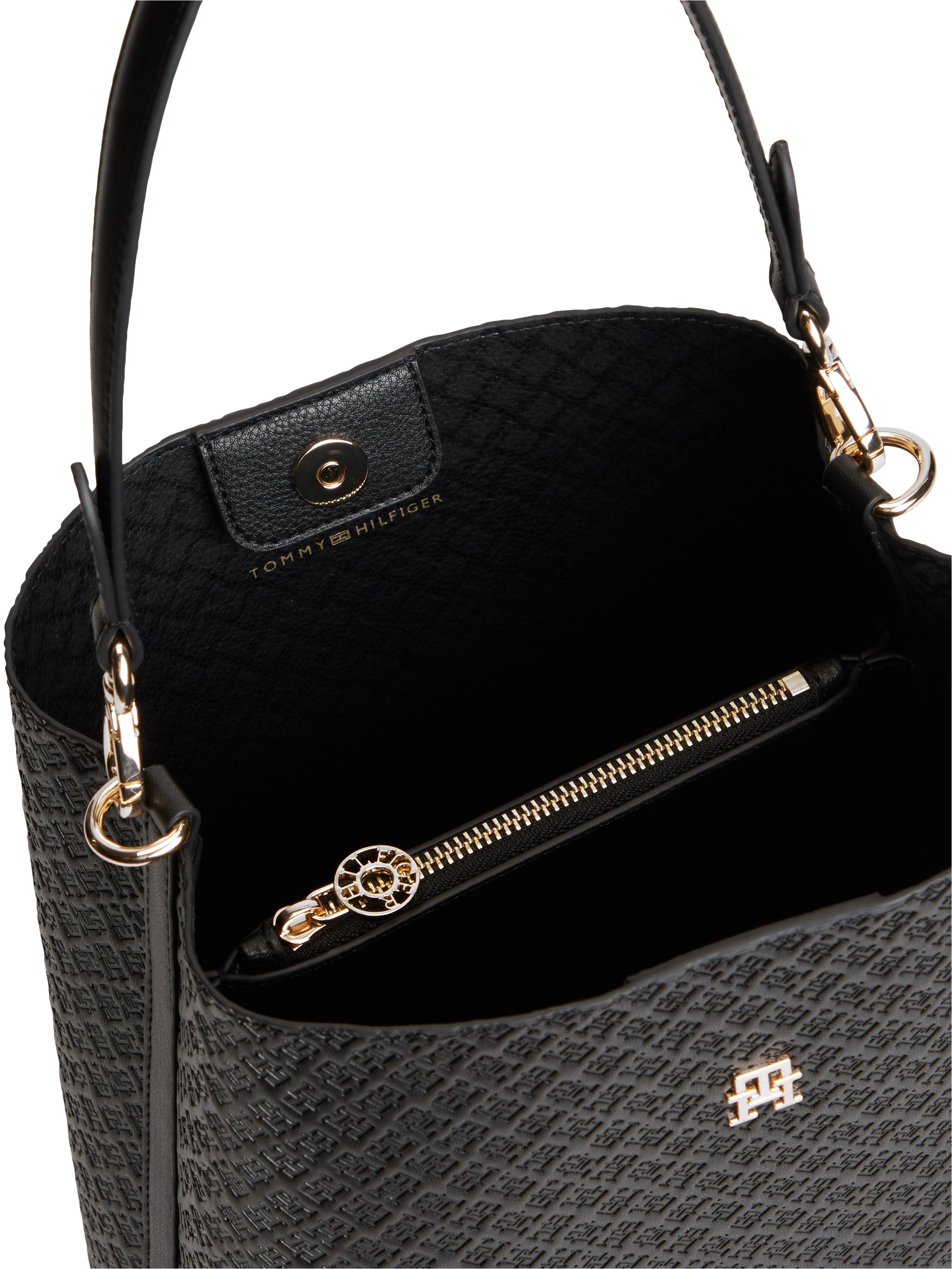 Tommy Hilfiger Schultertasche »TH ICON SHOULDER BAG MONO« Damen Handtasche, Shopper mit goldfarbenem TH-Schmuckelement