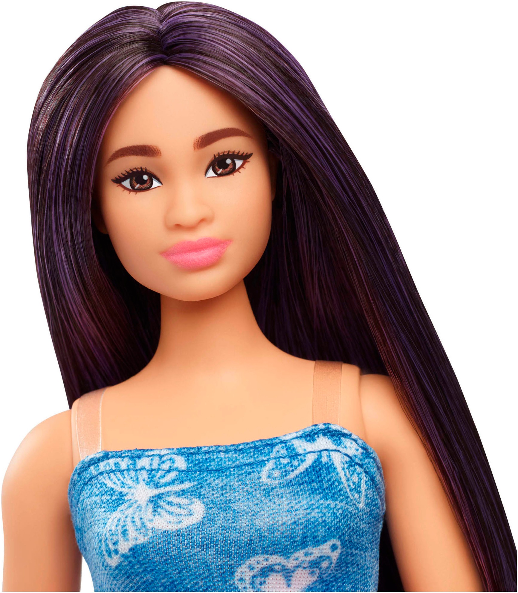 Barbie Anziehpuppe »Fashionistas, Nr. 231 mit Denim-Schmetterlingskleid und violettem Haar«