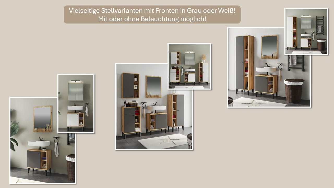 INOSIGN Badmöbel-Set »OSLO, Bad im skandinavischen Design, 5-teiliges Badezimmer«, (Set, 5 St.), Badschränke und Spiegel, in zwei Farben verfügbar, viel Stauraum