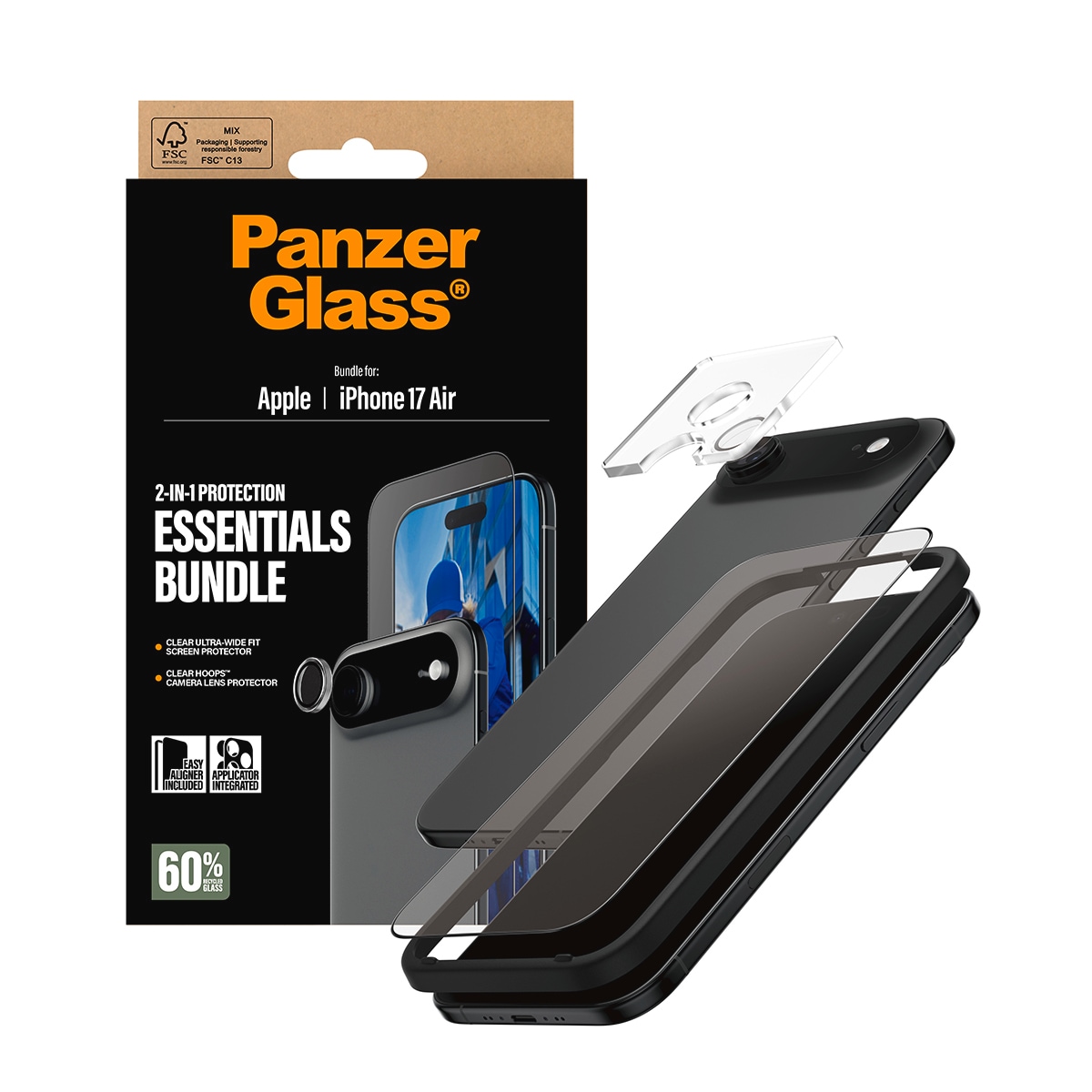 CARE by PanzerGlass Displayschutzglas »2-in-1 Protection Essentials Bundle« für Apple iPhone Air Displayschutzfolie, Schutzfolie, Bildschirmschutz, kratz- & stoßfest