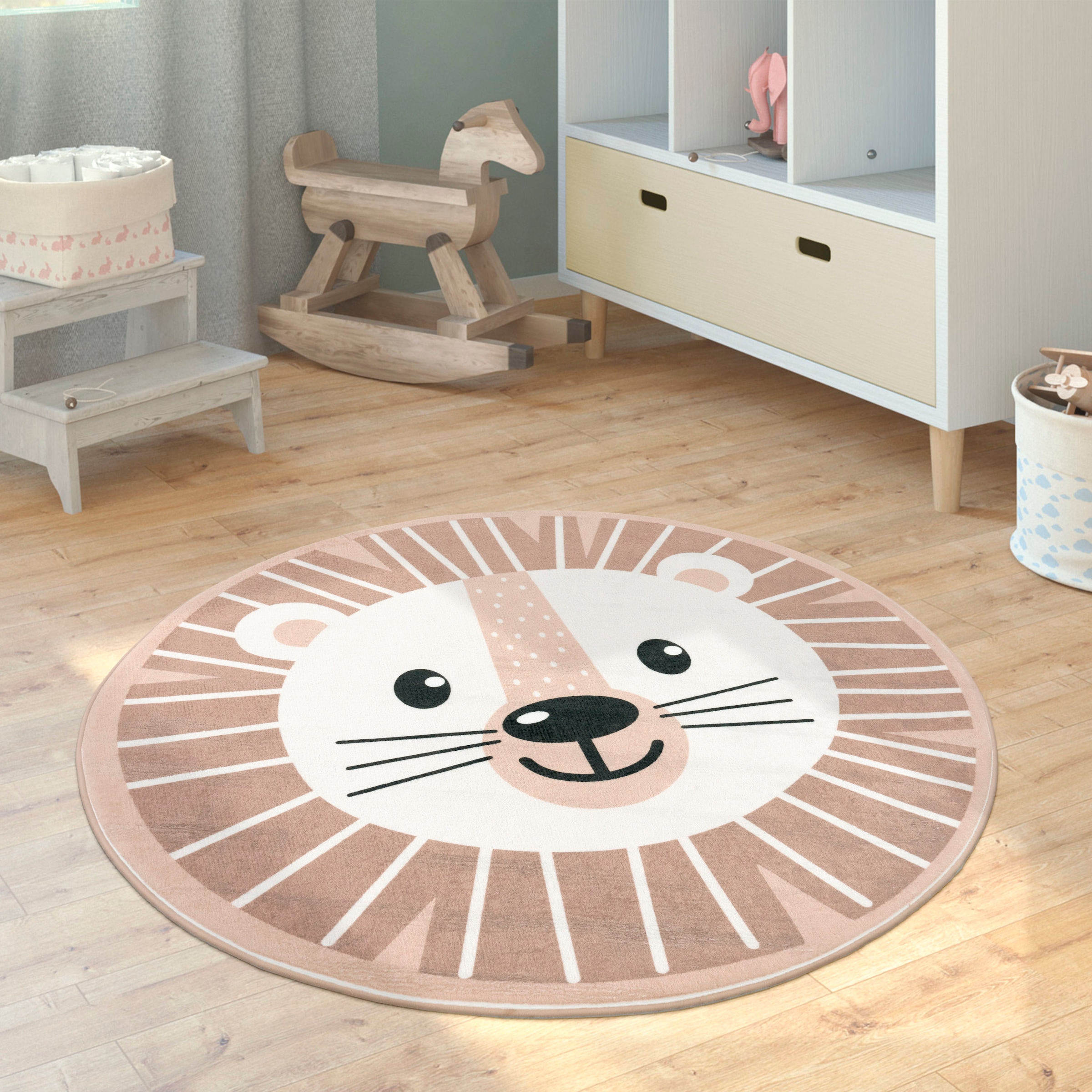 Paco Home Kinderteppich »Chicos 556«, rund, 2 mm Höhe, Flachgewebe, Motiv Löwe, Kinderzimmer