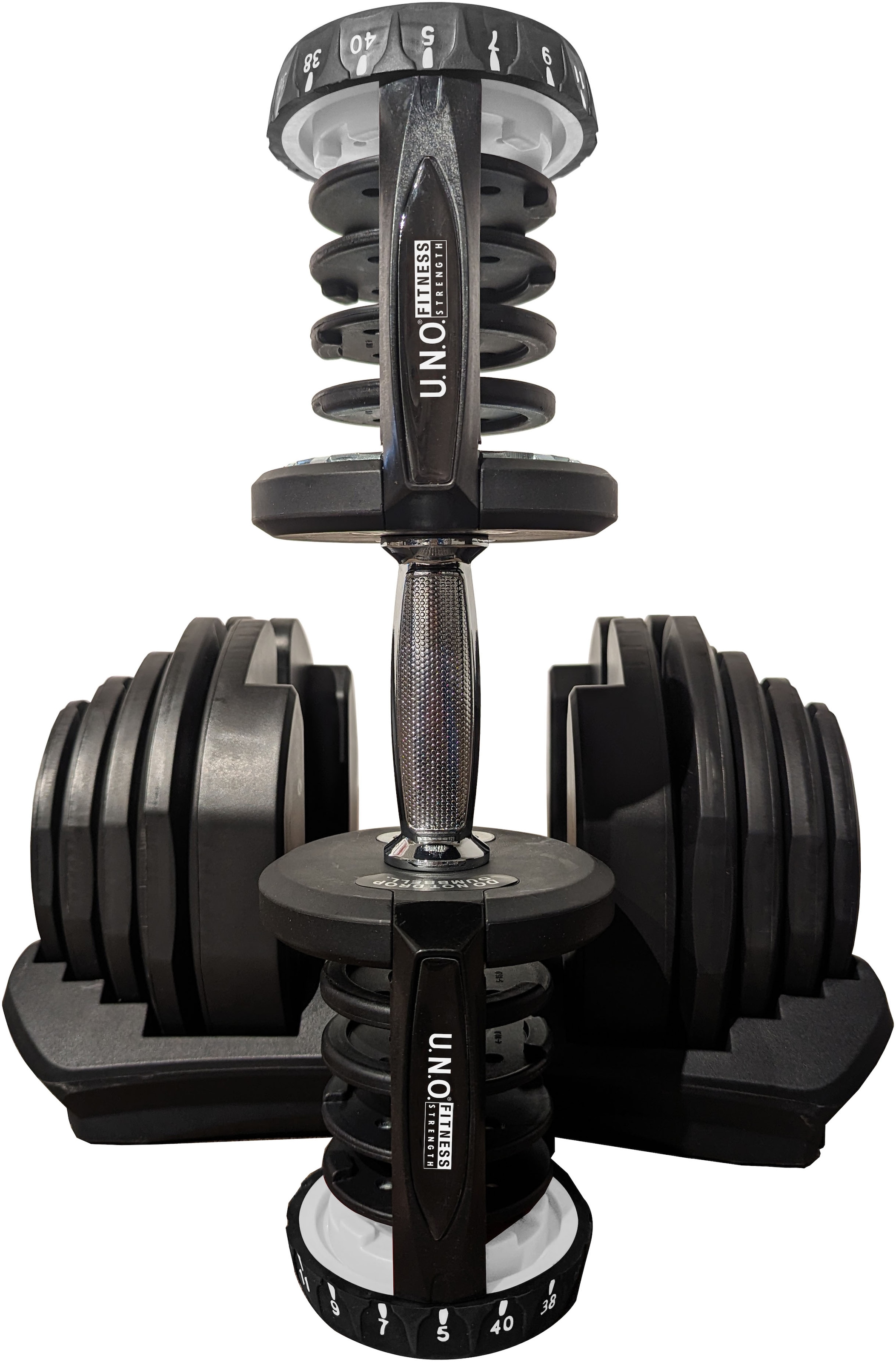 U.N.O. FITNESS Hantel-Set »DB 40 verstellbare Hantel«, (Packung, 1x DB 40 = eine Hantel + Ablage-Für Hantelset 2 stk. benötigt.), Schnellverstellung des Gewichts