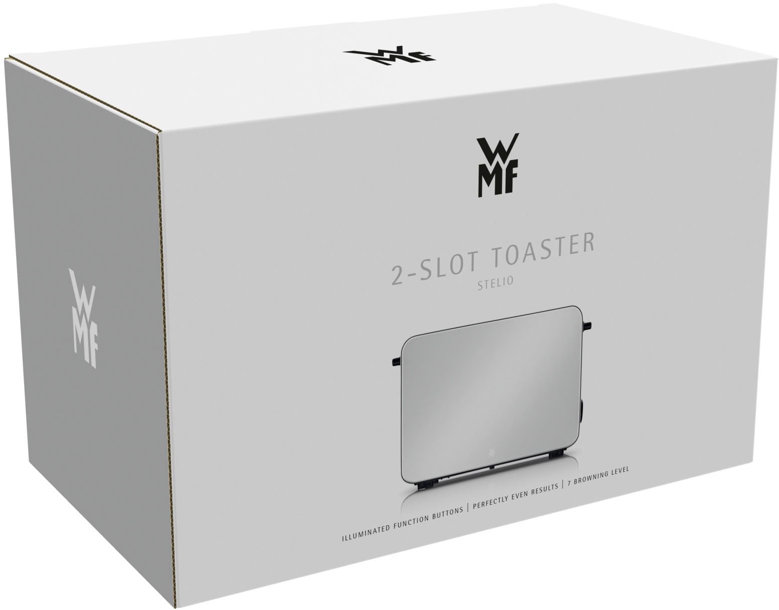 WMF Toaster »Stelio Paper White, Doppelschlitz Toaster mit Brötchenaufsatz« 2 kurze Schlitze für 2 Scheiben 1050 W 7 Bräunungsstufen, Brotzentrierung, Krümelschublade, Cromargan Gehäuse
