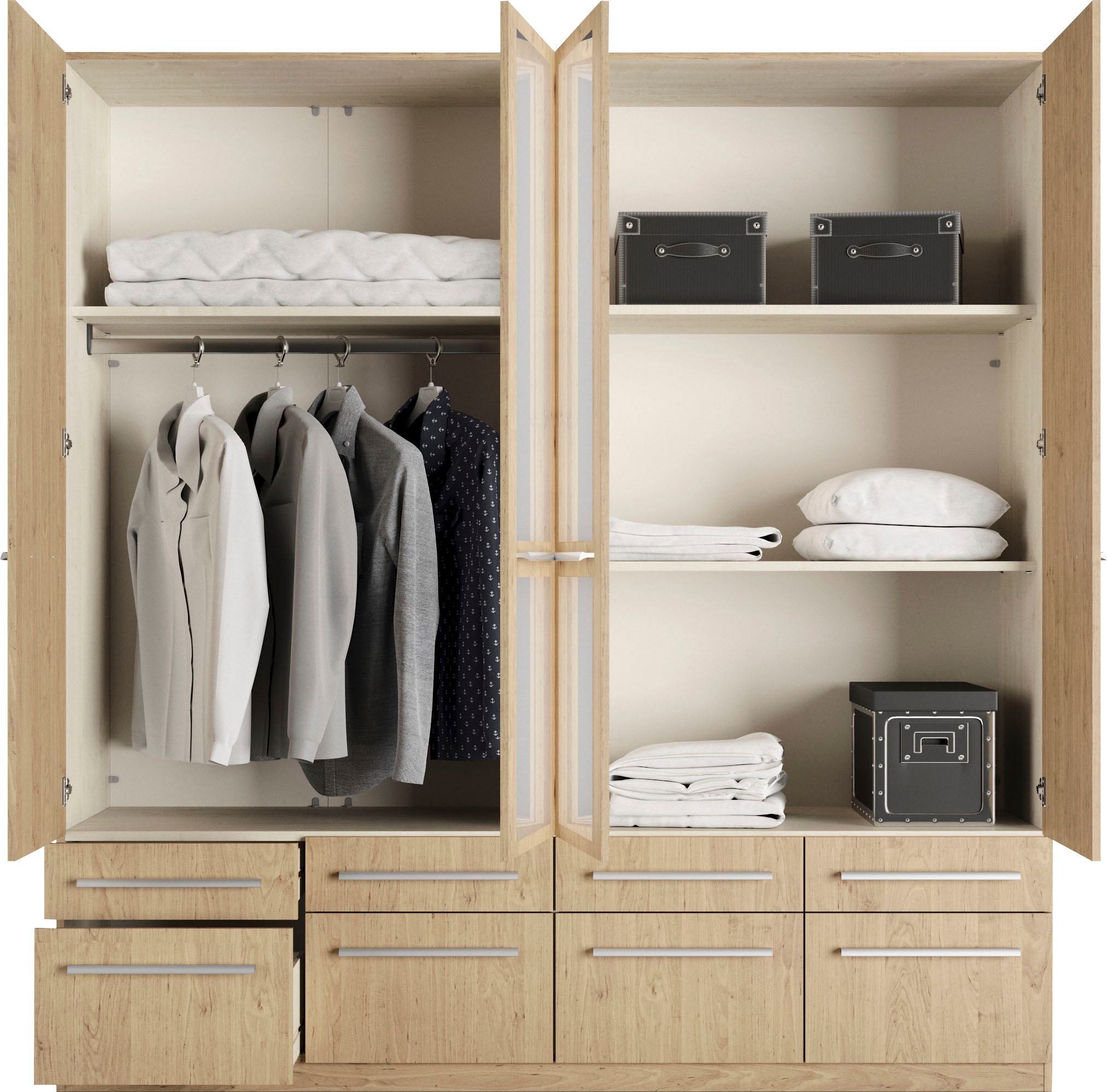 priess Kleiderschrank »Schrank Garderobe Wäscheschrank Barcelona in 5 Breiten«, viel Stauraum, geräumige Schubkästen, mit Spiegel, MADE IN GERMANY