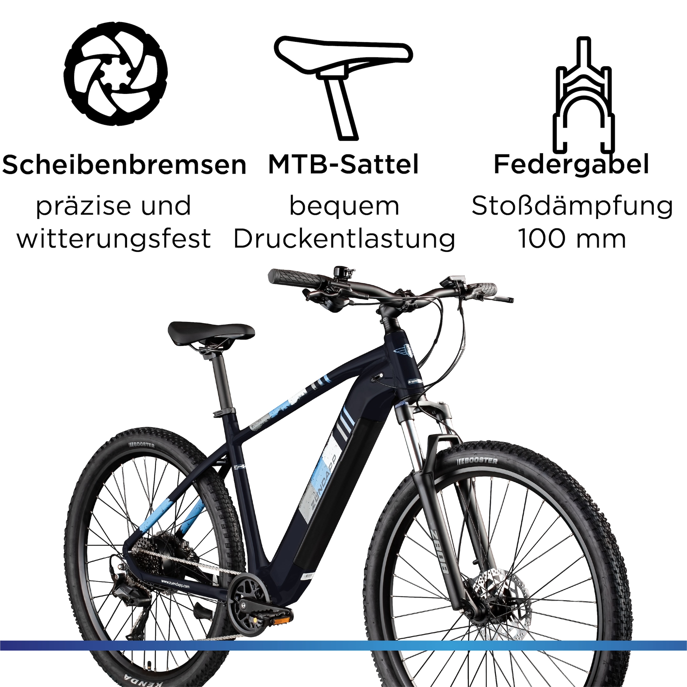 Zündapp »Z808« 10 Gang Shimano Deore RD-T6000 Schaltwerk Kettenschaltung Heckmotor 250 W Pedelec, Elektrofahrrad für Damen und Herren, MTB