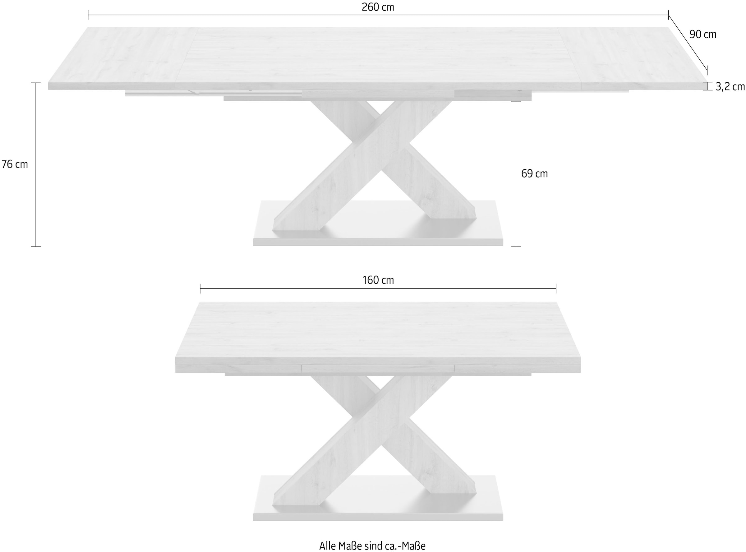 Mäusbacher Esstisch »Komfort C«, mit Auszug, auf und mit kaufen 160-260 cm X-Gestell asteichefarben in Breite Raten
