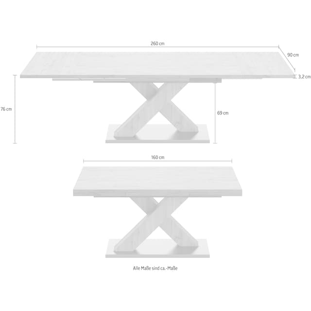Mäusbacher Esstisch »Komfort C«, mit X-Gestell in asteichefarben und mit  Auszug, Breite 160-260 cm auf Raten kaufen
