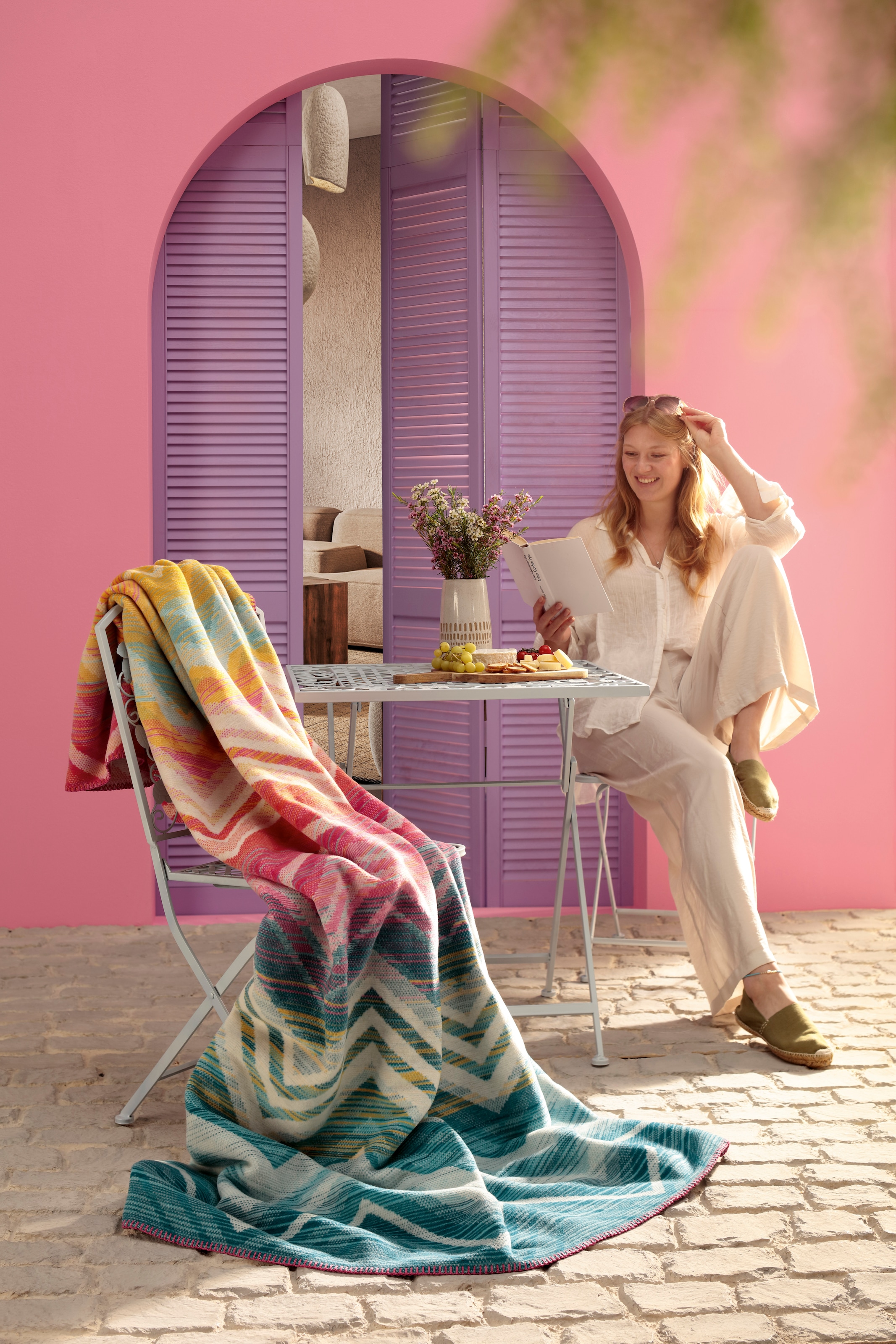 Biederlack Wohndecke »Wohndecke Riviera Mirage« farbenfrohes Zickzackmuster mit Zierstich