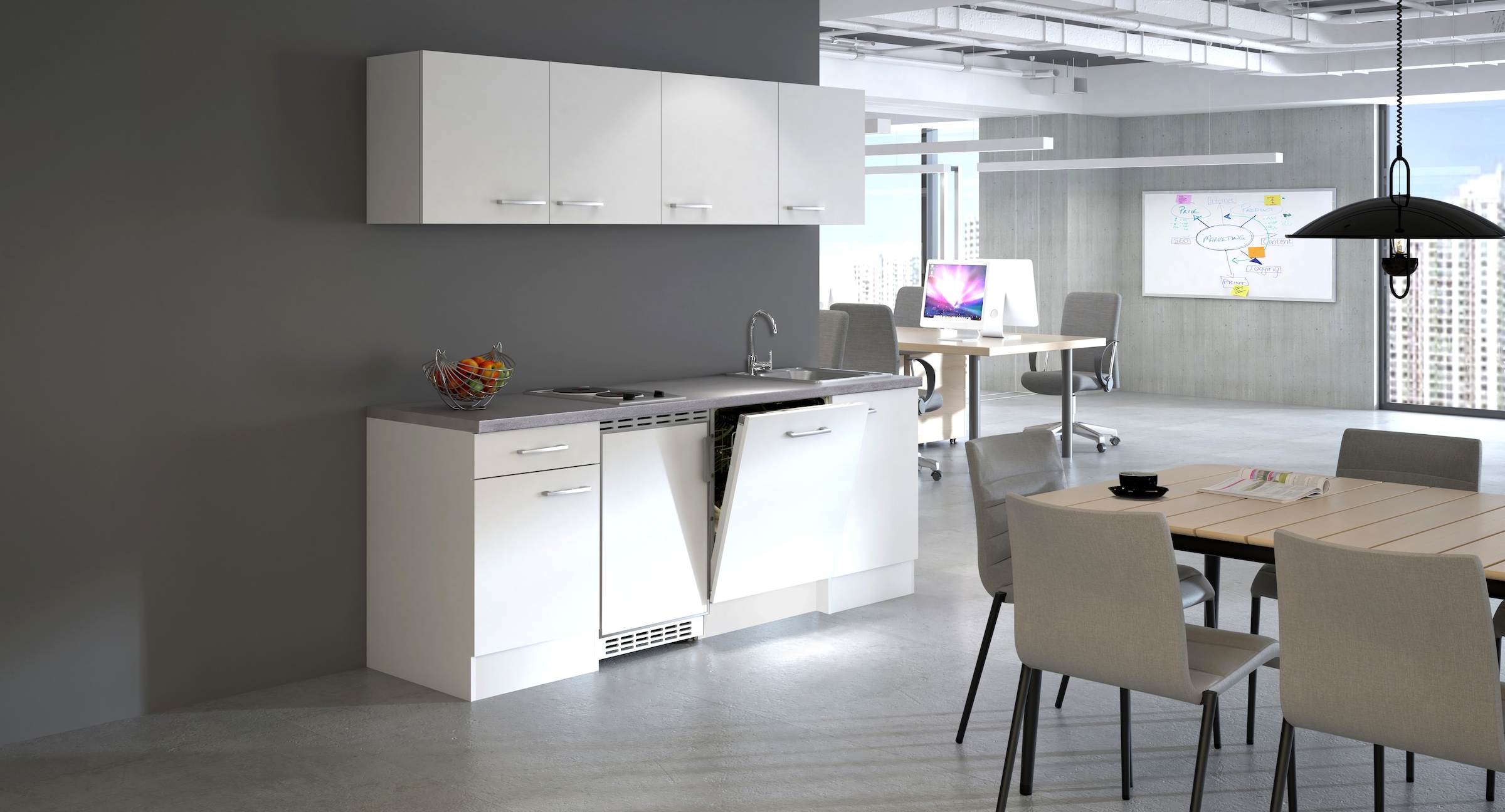 Flex-Well Küchenzeile »Kopenhagen, Breite 210 cm, inkl. Geschirrspüler« Officeküche, wahlweise mit 2 Plattenkochfeld und/oder  Mikrowelle