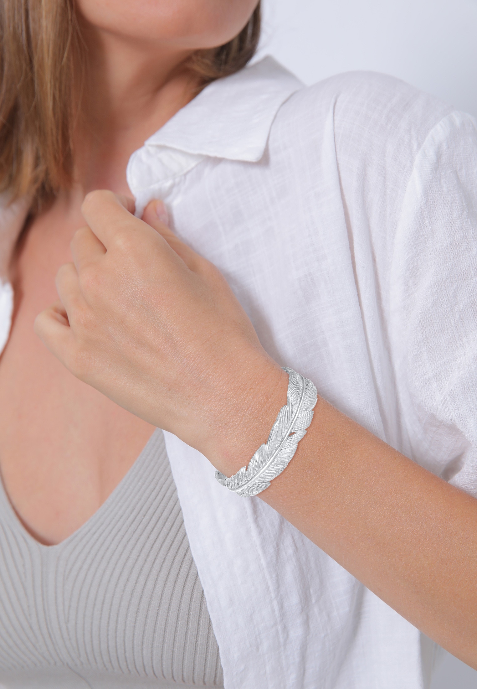 Elli Premium Armreif »Armband Armspange Feder 925 Sterling Silber«