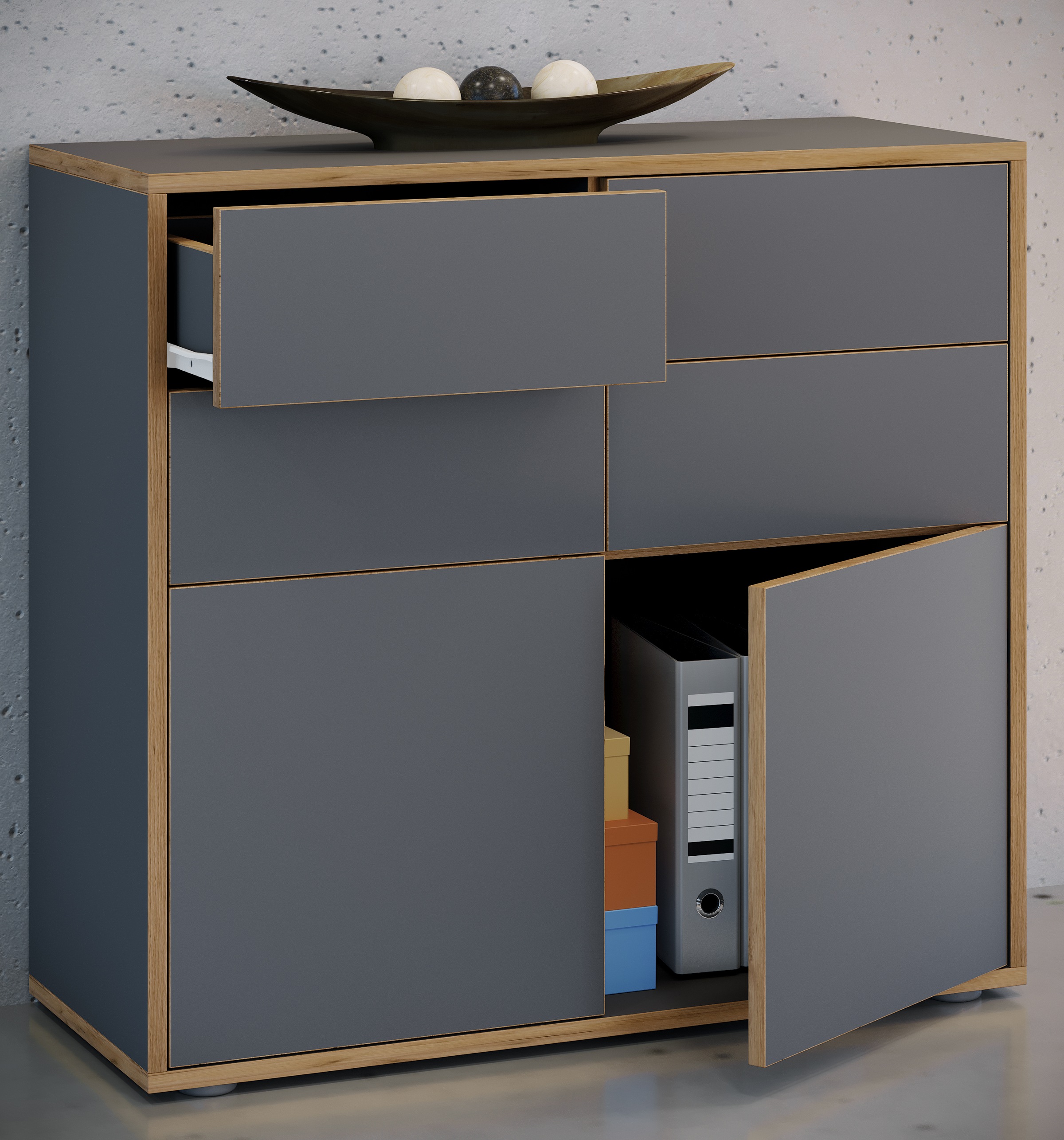 VCM Kommode »VCM Holz Kommode | Sideboard mit Drehtüren und Schubladen | Büromöbel | Maße ca H. 74 x B. 100 x T. 32cm - Salia«, (VCM Salia)