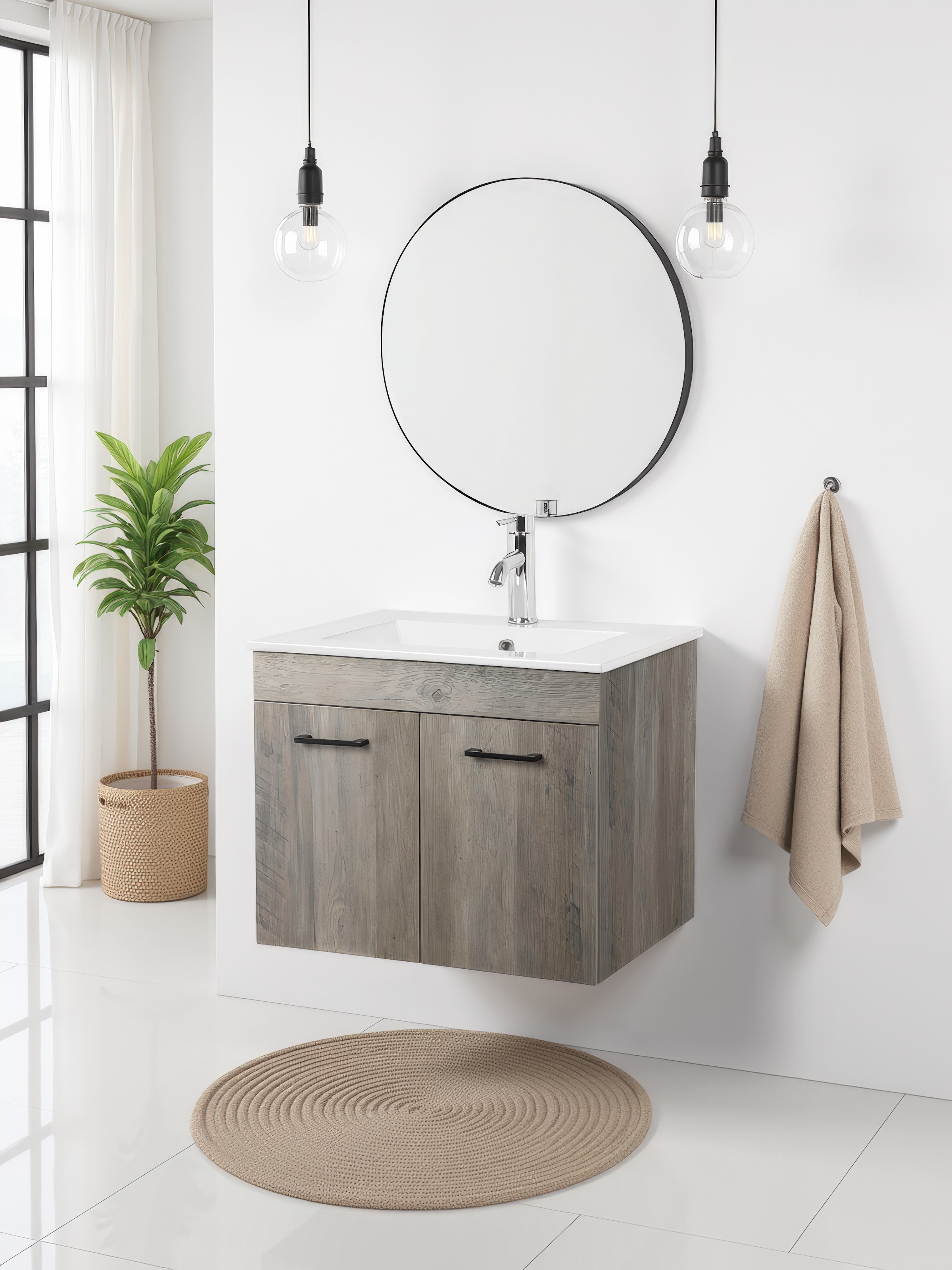 welltime Waschtisch »Florenz, Breite 60cm, 2 Tür, 2 Fächer, MDF-Front« Komplett-Set,  Waschplatz mit 2 Türen,in verschiedenen Farben erhältlich, Badmöbel