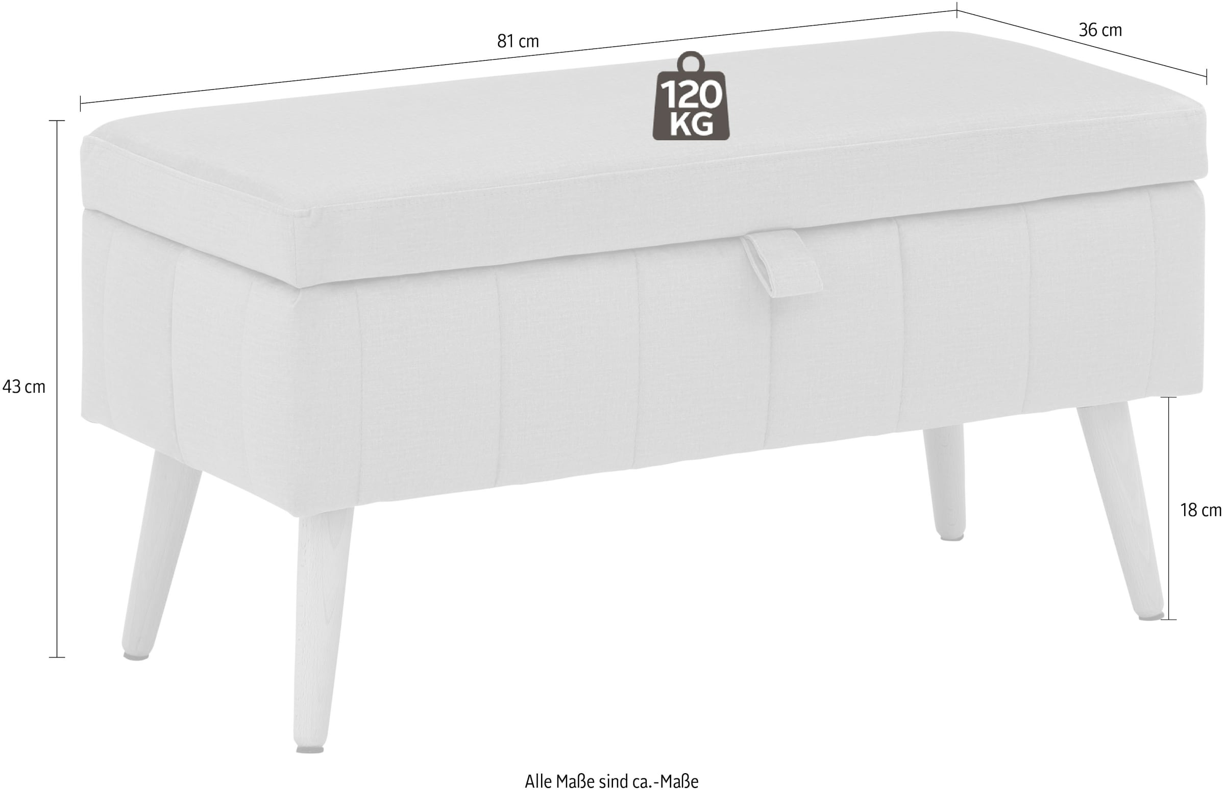 OTTO home Truhenbank »AMIRA Sitzbank mit Stauraum, Maße B/T/H: 81/36/43 cm« mit Staufach, in 3 Bezugsqualitäten mit feiner Steppung