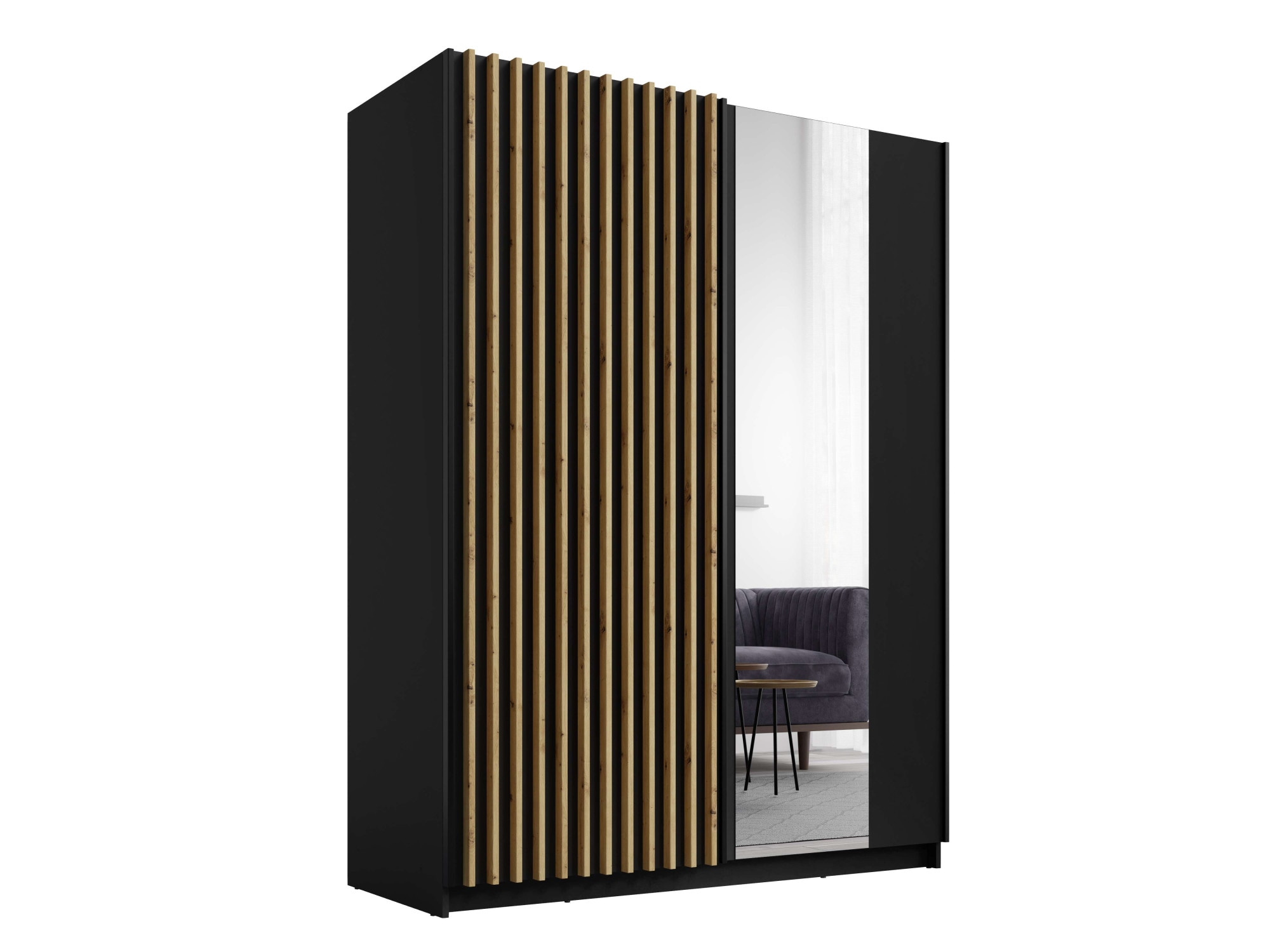 INOSIGN Kleiderschrank »Kleiderschrank Camden mit Spiegel, 4 Einlegeböden und Kleiderstange«, Garderobe mit 2 Schwebetüren und Lamellen, BxHxT 150,5x198,5x61,6 cm