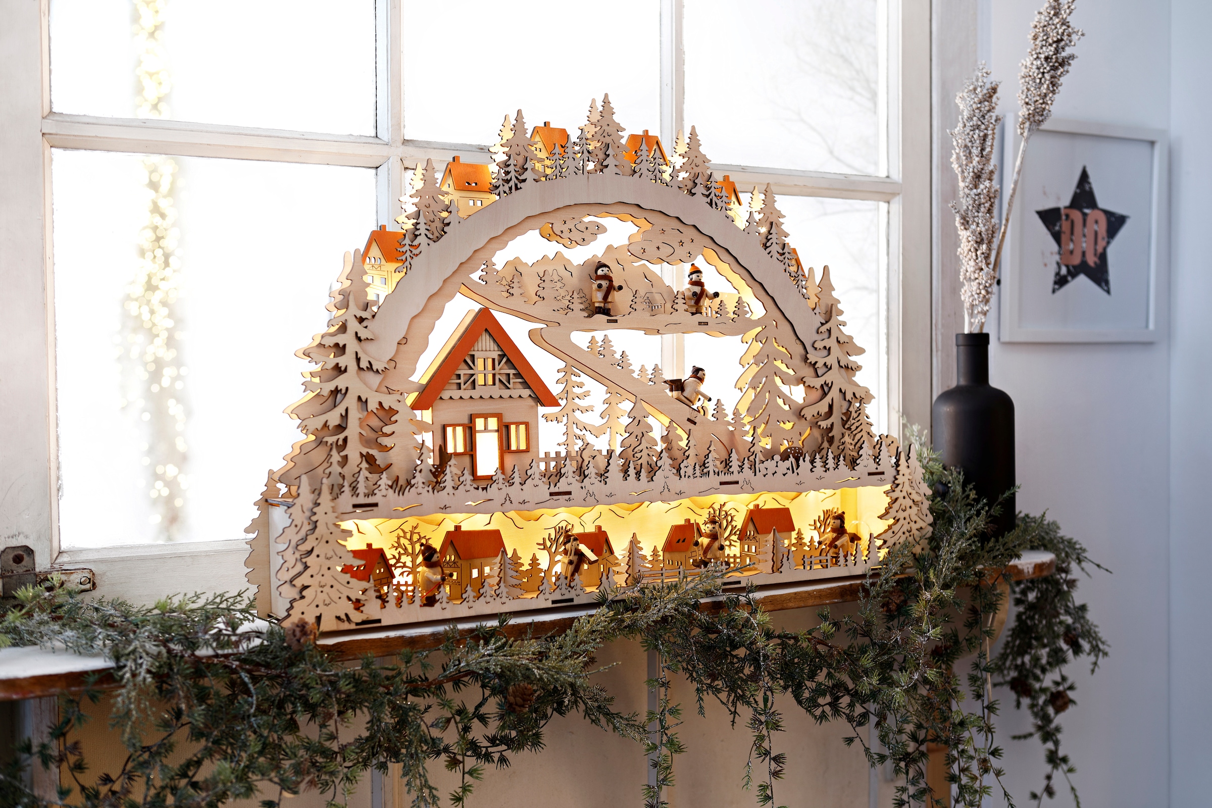 online mit bequem »LED Weihnachtsdeko«, 64 cm Podest, affaire kaufen Home Schwibbogen Breite Winterlandschaft