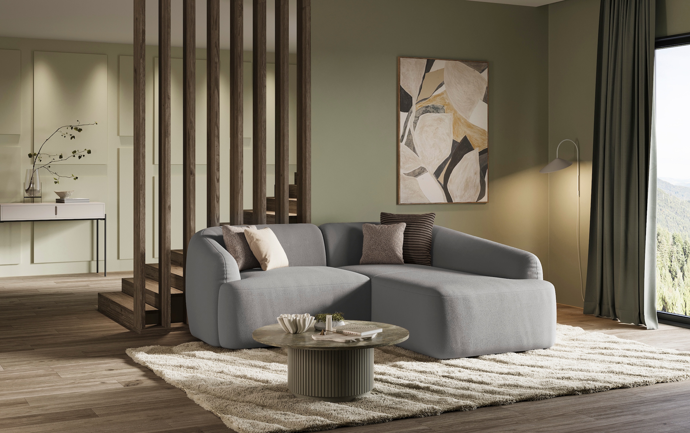 Home affaire Ecksofa »Nergal, kompakte Stellmaße, Breite 216cm, organisches Design, L-Form« Modernes Design, schlichte Optik, stilvoller Blickfang im Wohnzimmer