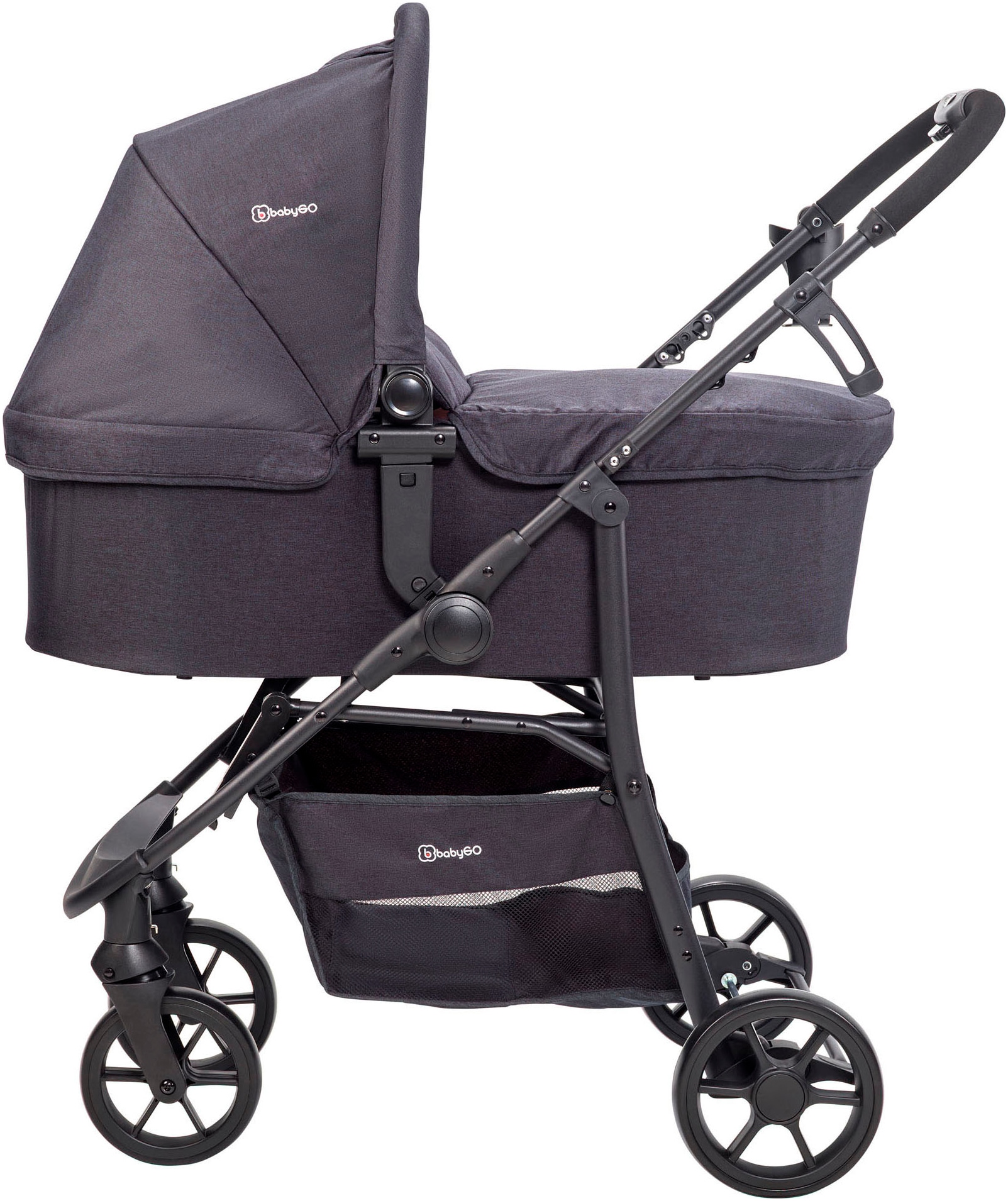 BabyGo Kombi-Kinderwagen »Style - 3in1, schwarz«, inkl. Babyschale mit Adaptern u. Wickeltasche