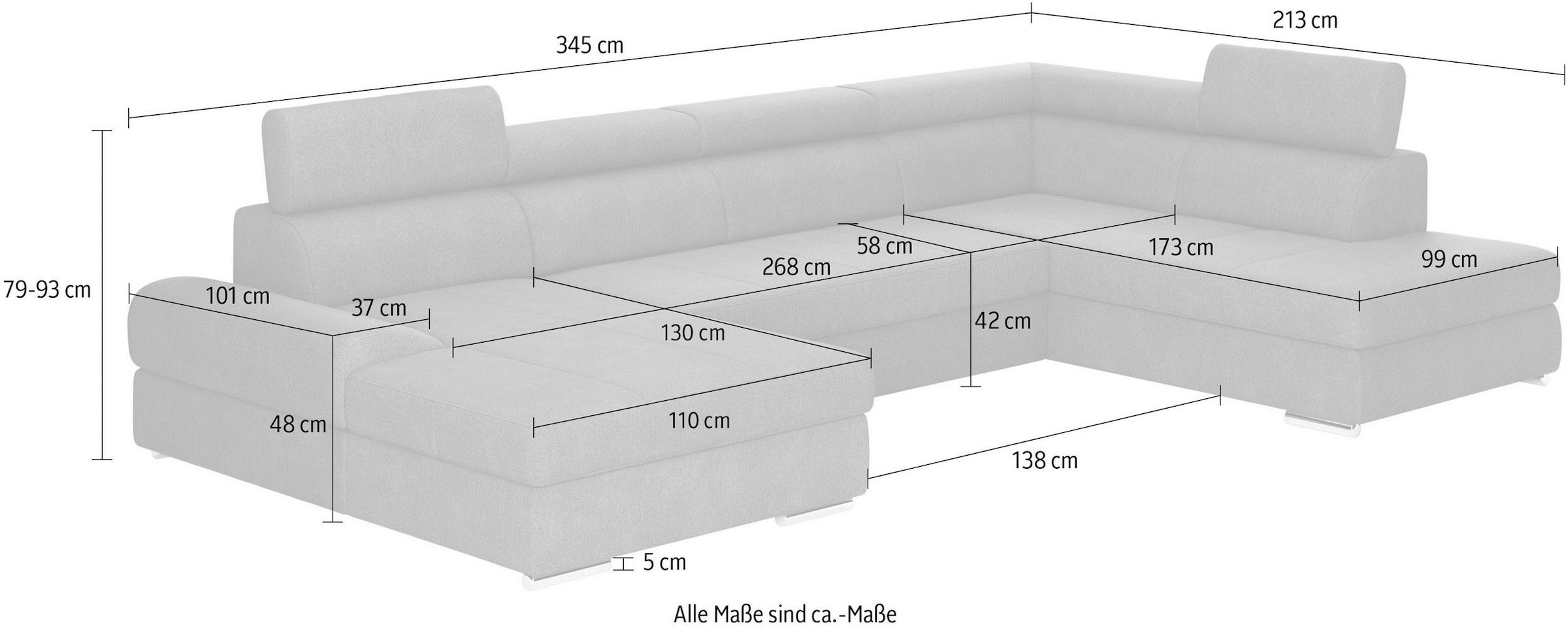 sit&more Wohnlandschaft »U-Form« mit verstellbaren Kopfteilen, wahlweise mit Bettfunktion