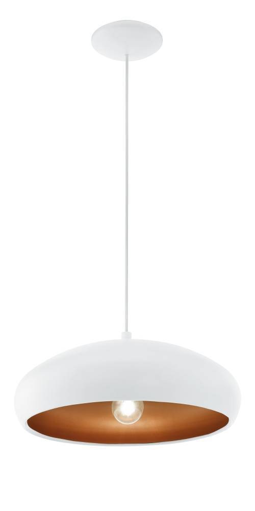 EGLO Hängeleuchte »MOGANO 1 Pendellampe, Stahl, E27, IP20, Esszimmerlampe, Hängelampe«, 1 flammig, Leuchtmittel E27 | ohne Leuchtmittel, Hängeleuchte, H110 x Ø40 cm, weiß, kupfer, 1X60W exkl.
