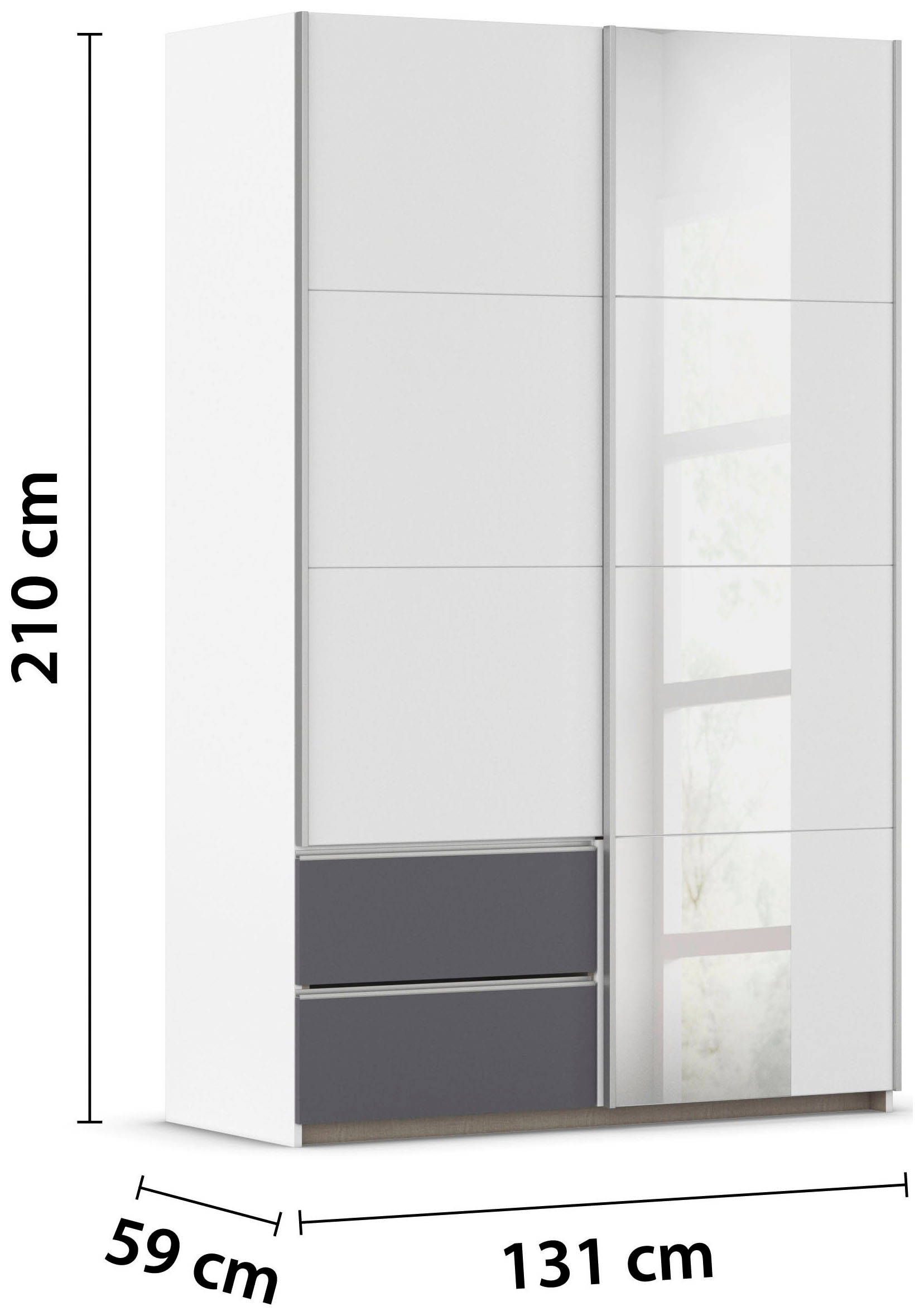 rauch Schwebetürenschrank »Kleiderschrank Schrank Garderobe Wäscheschrank SEVILLA mit Spiegel«, (in 3 verschiedenen Ausstattungen BASIC/CLASSIC/PREMIUM), Metall-Griffleisten alufarben oder Graumetallic MADE IN GERMANY