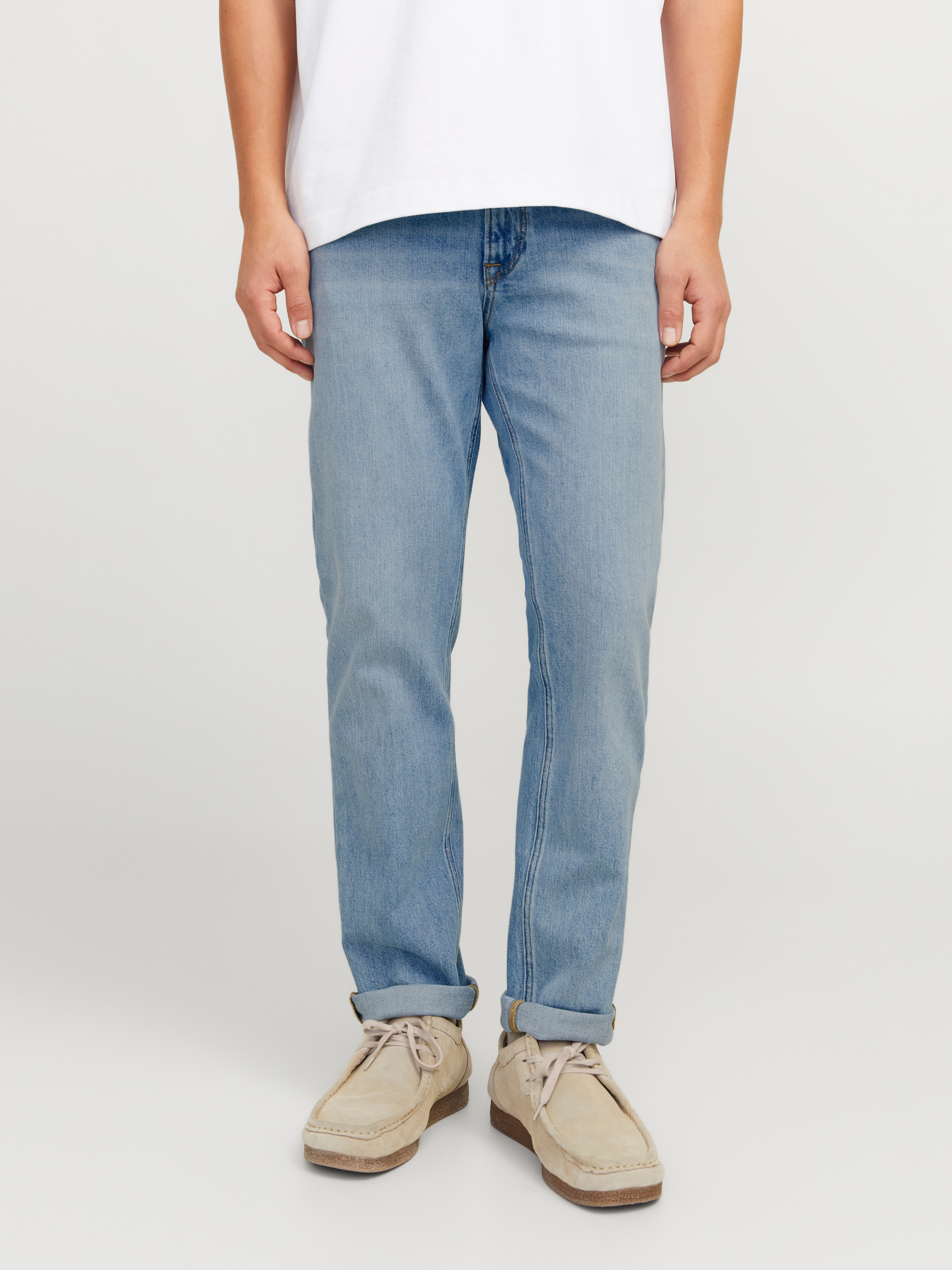 Jack & Jones Regular-fit-Jeans »JJICLARK im Used-Look, Stretchkomfort und niedrige Leibhöhe« mit Abriebeffekten