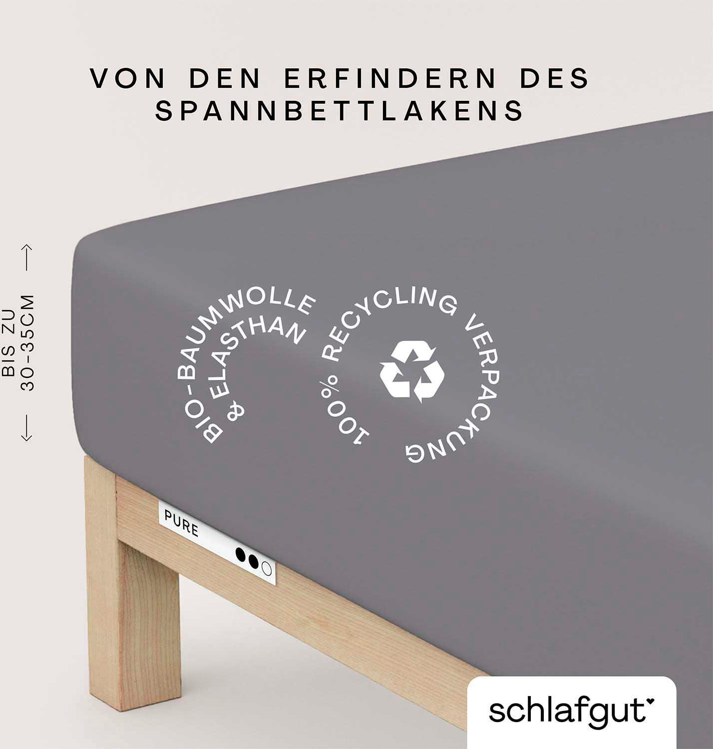 Schlafgut Spannbettlaken »PURE Bio-Baumwolle mit Elasthan, dehnbar blickdicht, straff, Bettlaken«, PREMIUM Laken für Matratzen bis 30cm Höhe, in 90x200, 140x200, 180x200