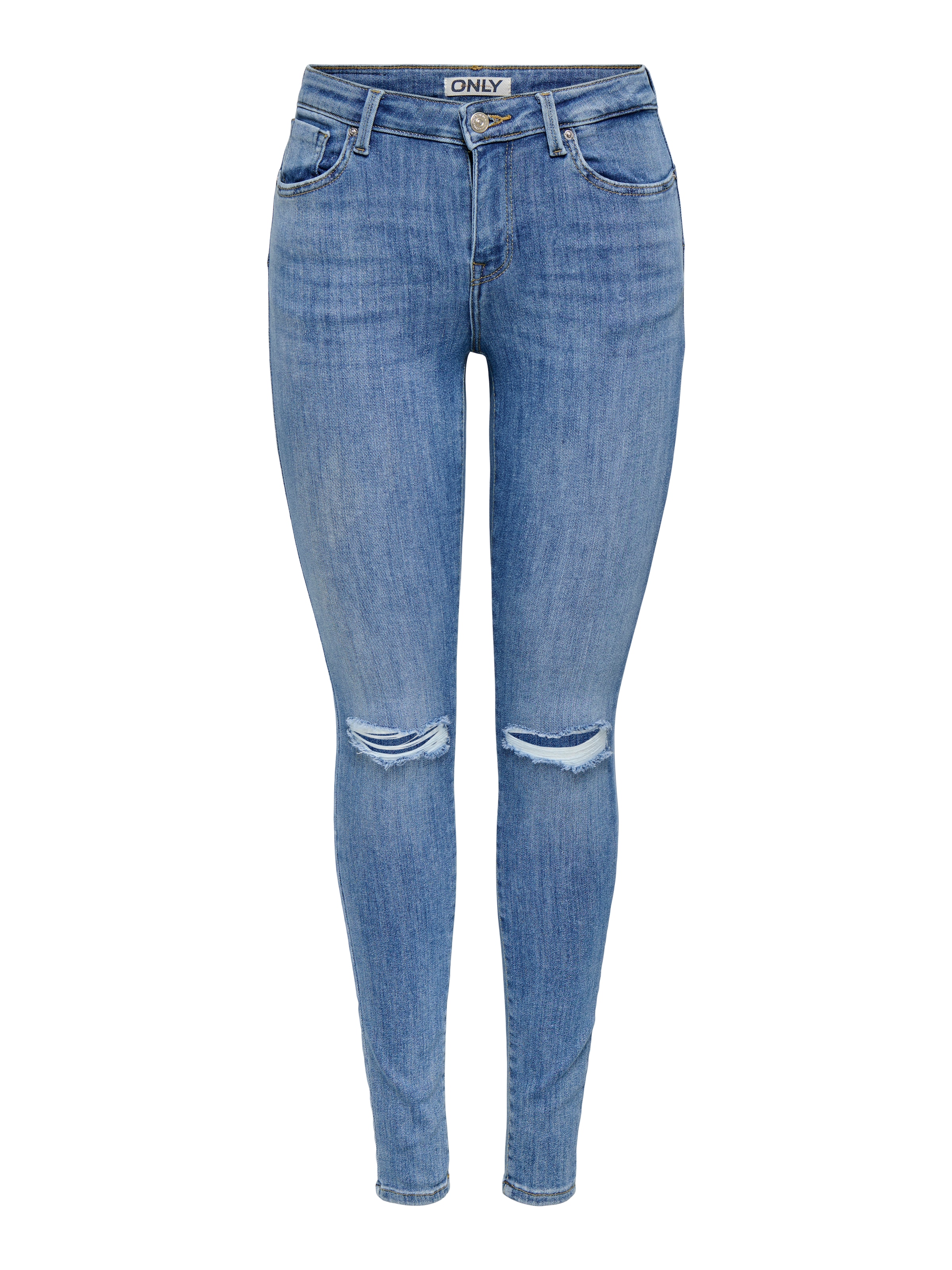 ONLY Skinny-fit-Jeans »ONLPOWER MID SK PUSHUP KNEE CUT DNM« mit Destroyed Detail