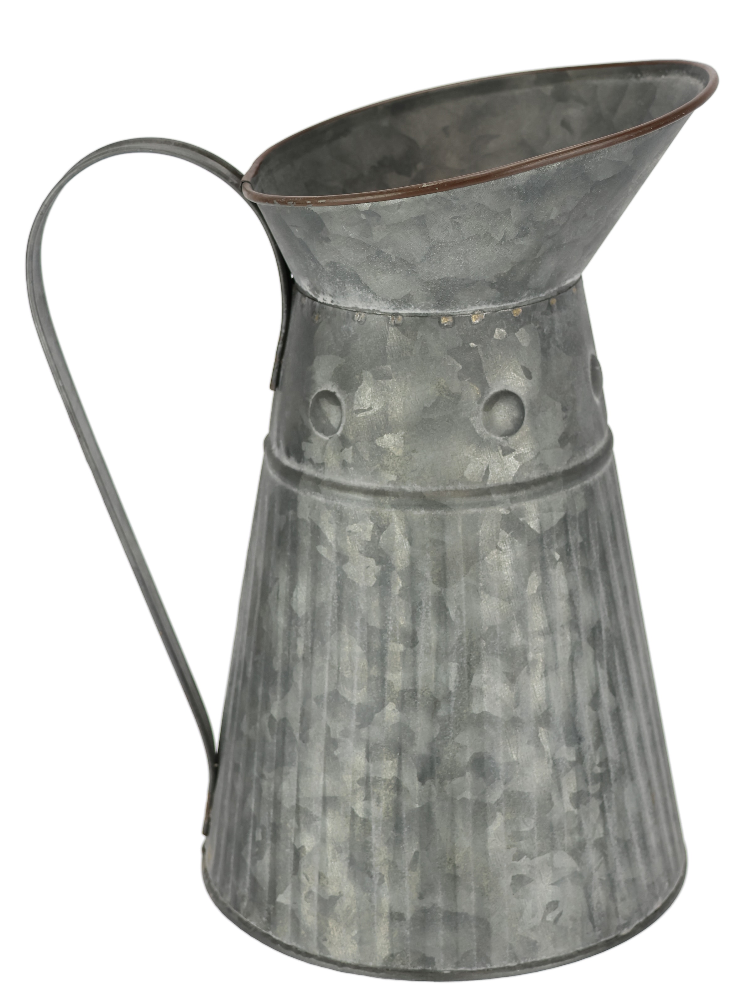 I.GE.A. Dekovase »Metall-Krug«, (1 St.), Graue Deko-Kanne mit Riffelung Schlaghammer-Optik Vase für Blumen