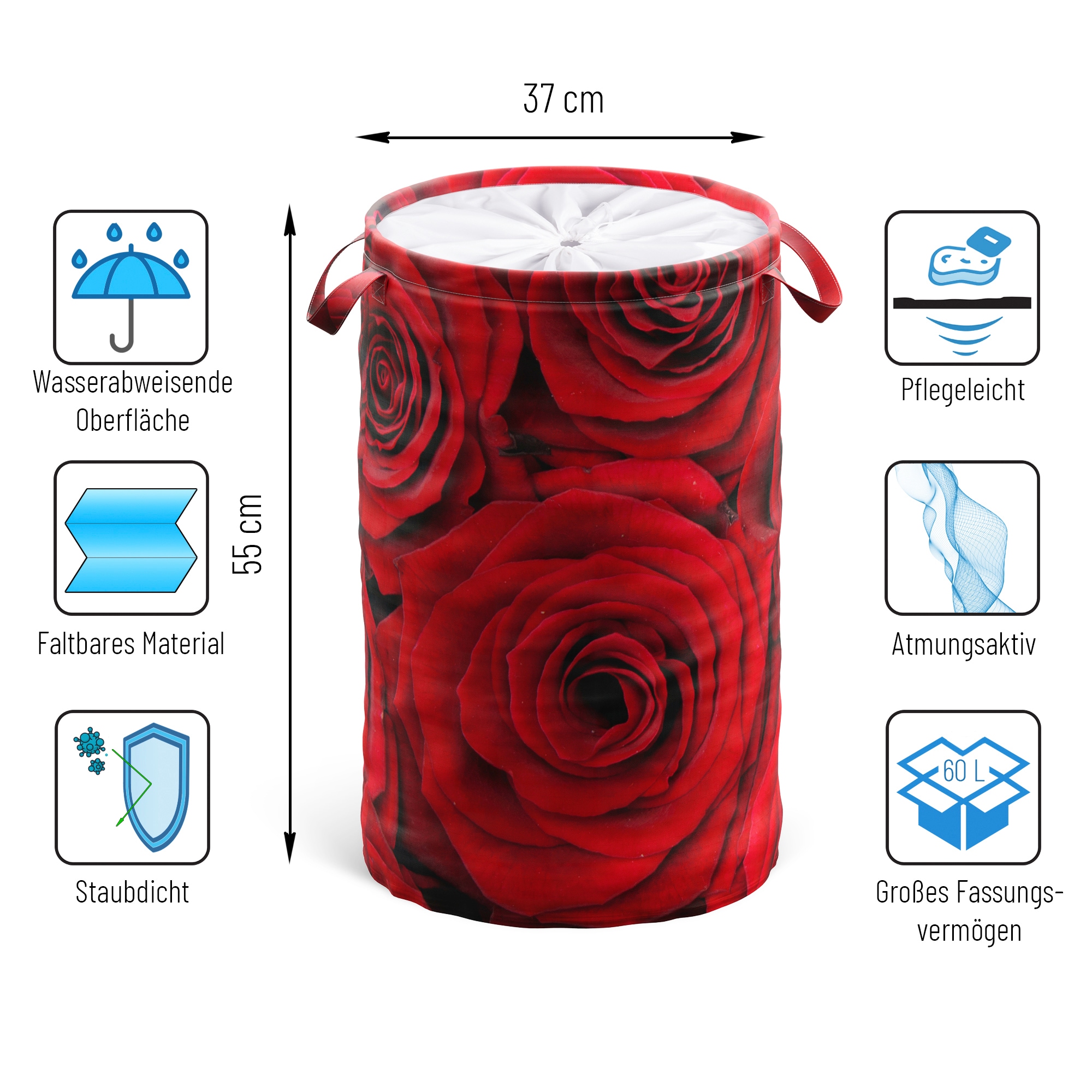 Sanilo Wäschekorb »Rosen« 60 Liter, faltbar, mit Sichtschutz